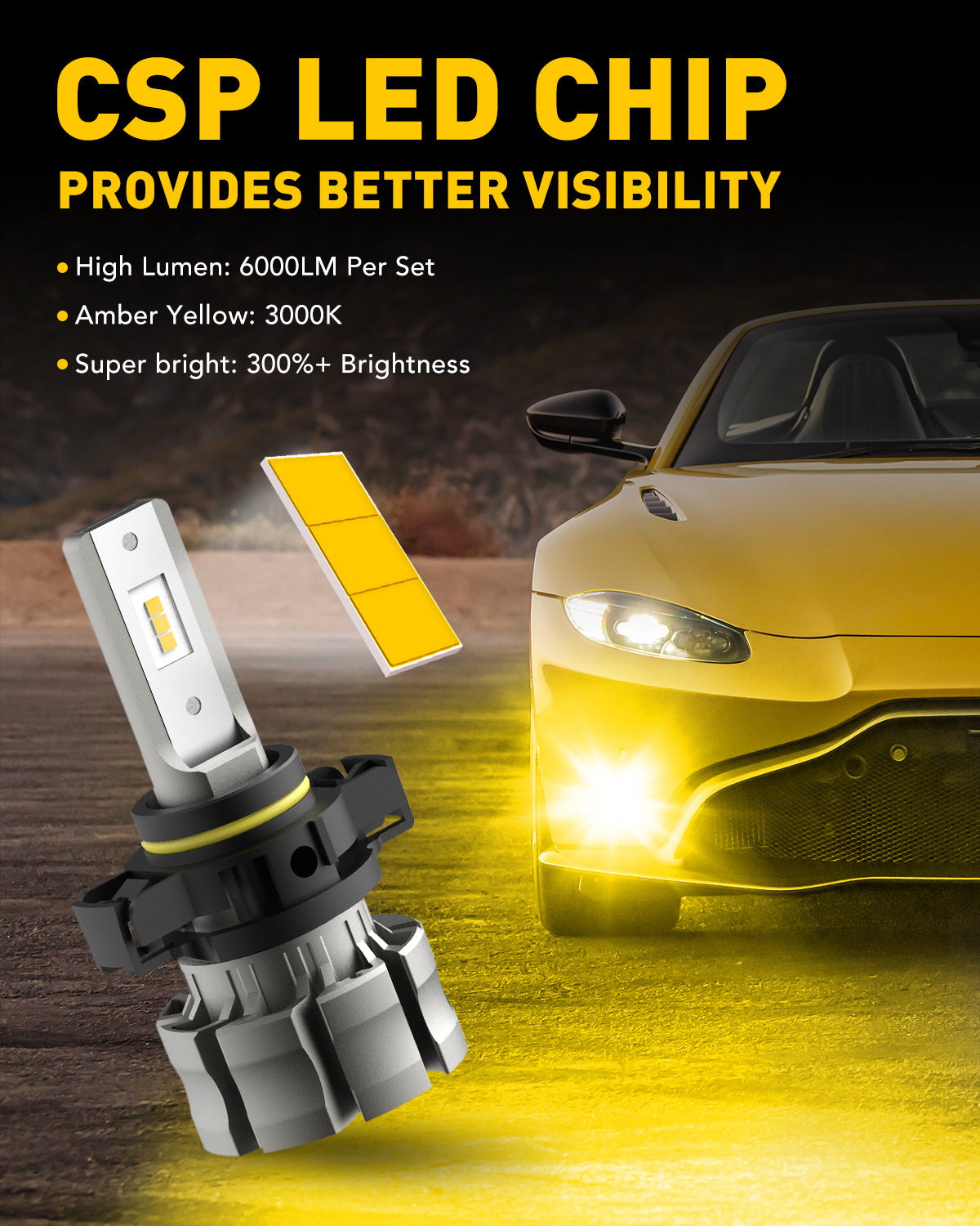 AUXITO 5202 LED Fog Light Bulbs - 3000K Amber Yellow, 6000 Lumens, Plug & Play - Perfect for Off-Roading, Truck & SUV Fog Lights in Rain & Snow