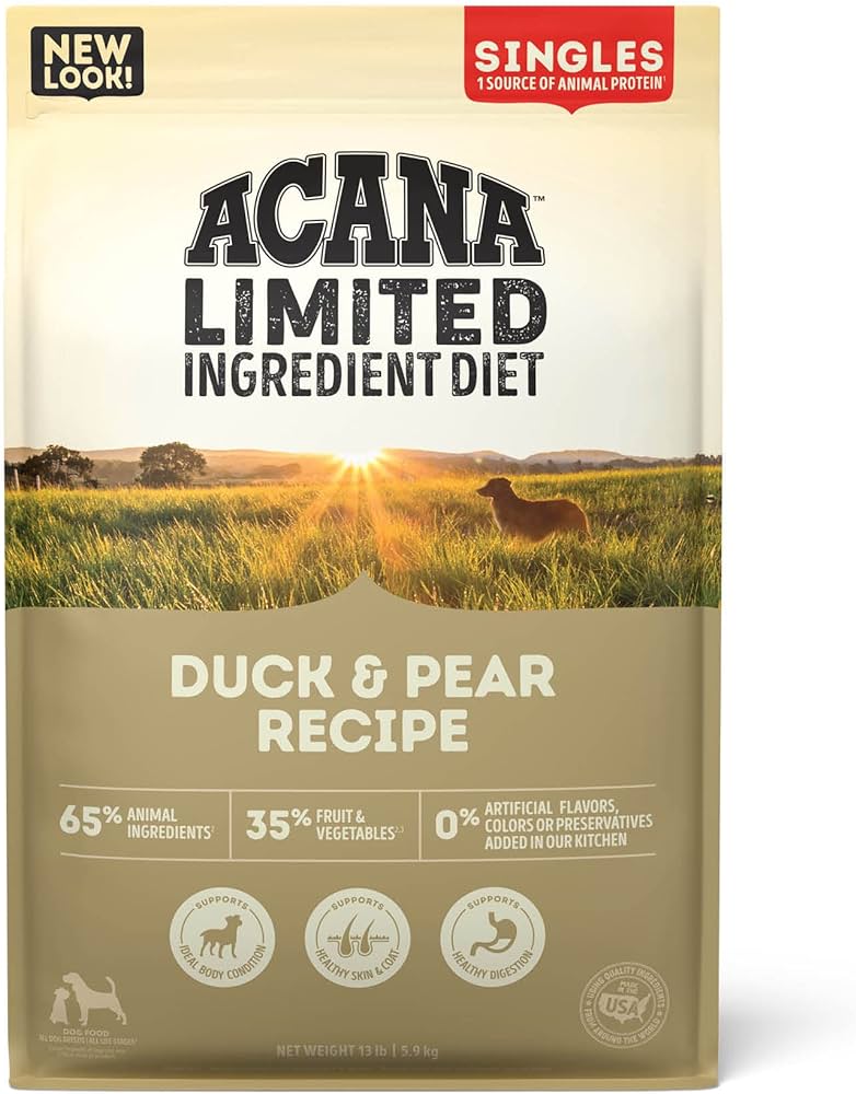 Acana Grain Free Dry Dog Food with Duck & Pear - High Protein, Limited Ingredient Diet for All Breeds - Perfect for Sensitive Stomachs & Allergy Relief