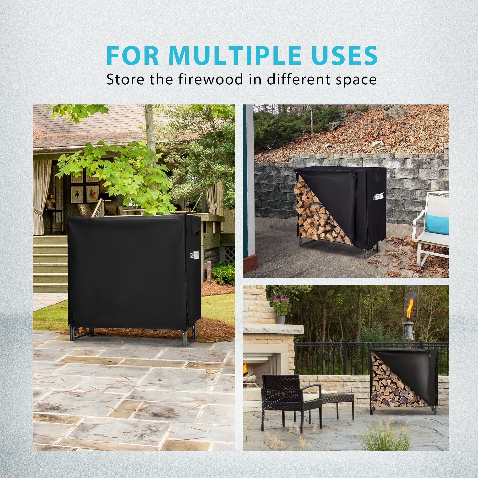 **VIVOHOME 3ft & 4ft Heavy Duty Firewood Storage Log Rack with Kindling Holder & Cover – Indoor/Outdoor Use for Fireplace, Patio, and Camping**