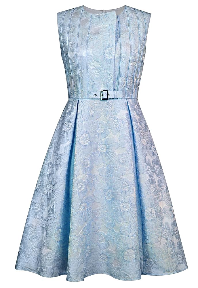 CHIC STAR Women's Embossed Jacquard Dress - Elegant Floral Print Midi Dress for Party, Wedding & Special Occasions