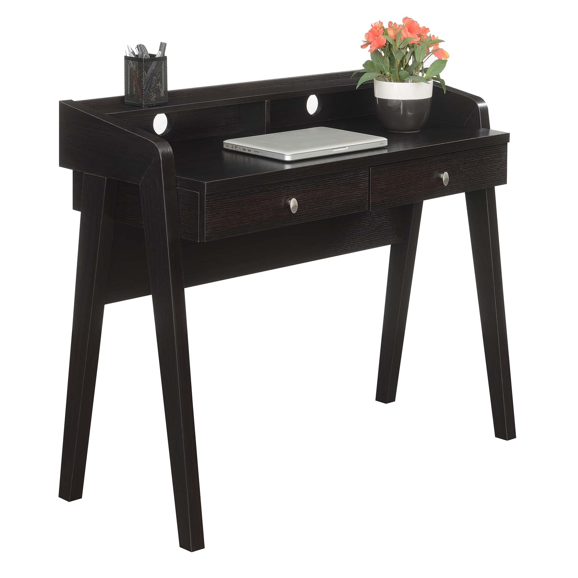 Convenience Concepts Newport Deluxe 2-Drawer Writing Desk with Storage Shelf, Espresso Finish - Perfect for Home Office, Study Room & Small Spaces