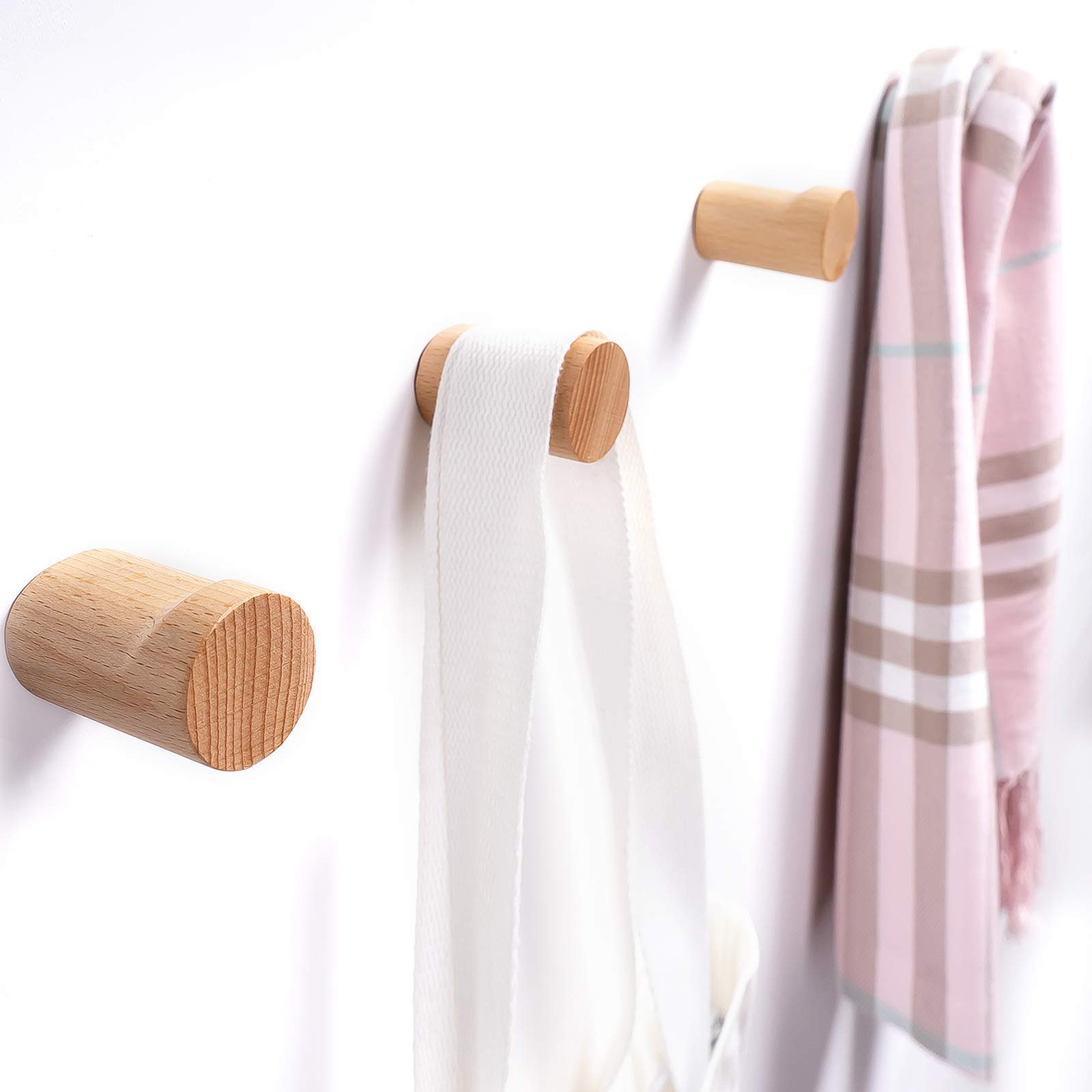 LONPUR 4-Pack Natural Beech Wood Wall Hooks - Minimalist Coat Hangers for Hanging Plants, Towels, Hats & More - Durable Wooden Pegs for Bedroom, Bathroom, Entryway & Kitchen Organization