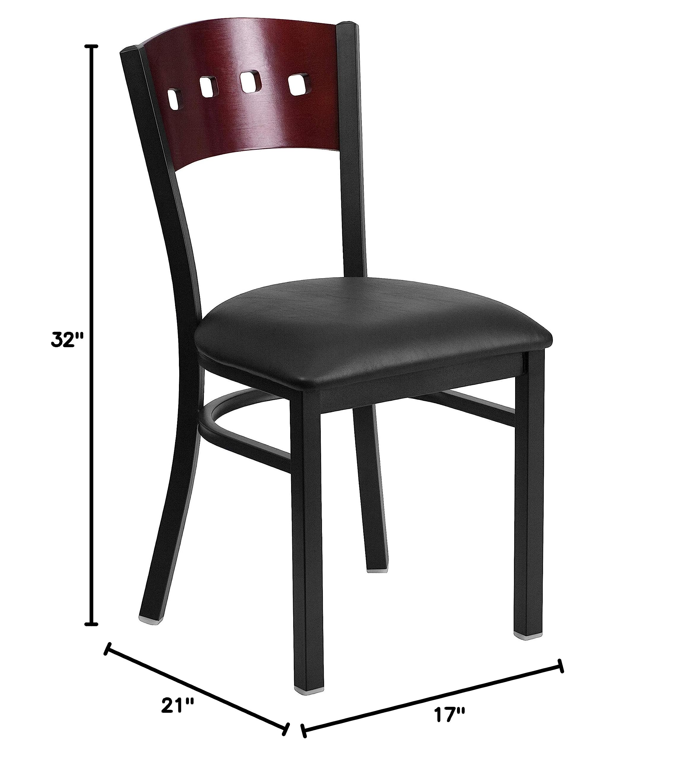 Flash Furniture 2-Pack HERCULES Series Black Metal Restaurant Chairs with Mahogany Wood Back & Vinyl Seat - Heavy Duty Commercial Dining Chairs for Restaurants, Cafes, and Home Kitchens