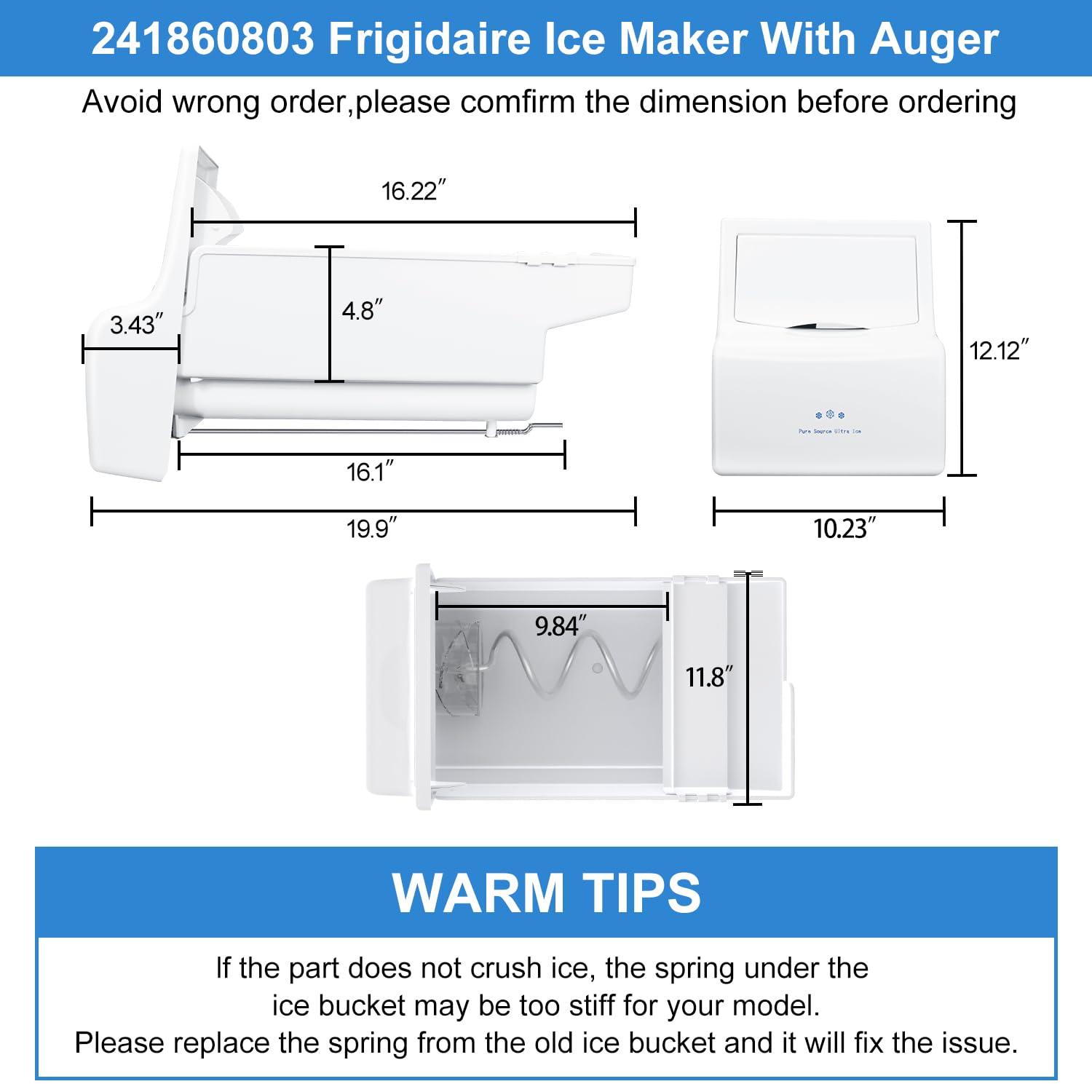 Upgraded Refrigerator Ice Maker Bucket - Compatible with Frigidaire, Electrolux, Gibson, Kelvinator, Westinghouse, Crosley, Kenmore & Tappan Models - Replacement Part for Home Kitchen Appliances
