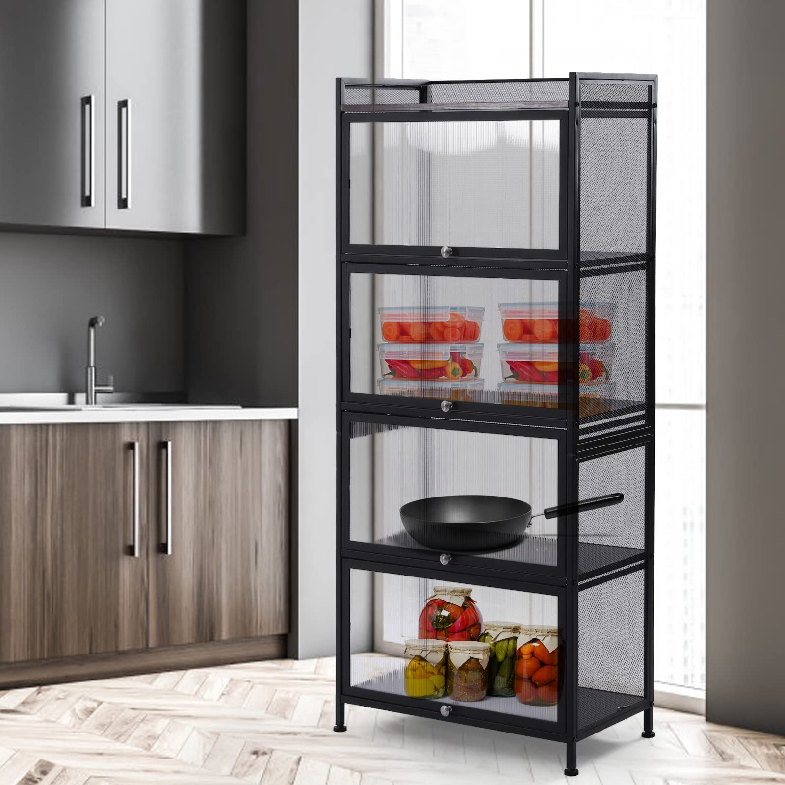 5-Tier Storage Cabinet - Large Capacity Kitchen Organizer with Transparent PC Doors | Multi-Functional Shelf for Pantry, Bathroom, Garage, Office & Closet Organization | Bookshelf, Shoe Rack & Home Storage Solution