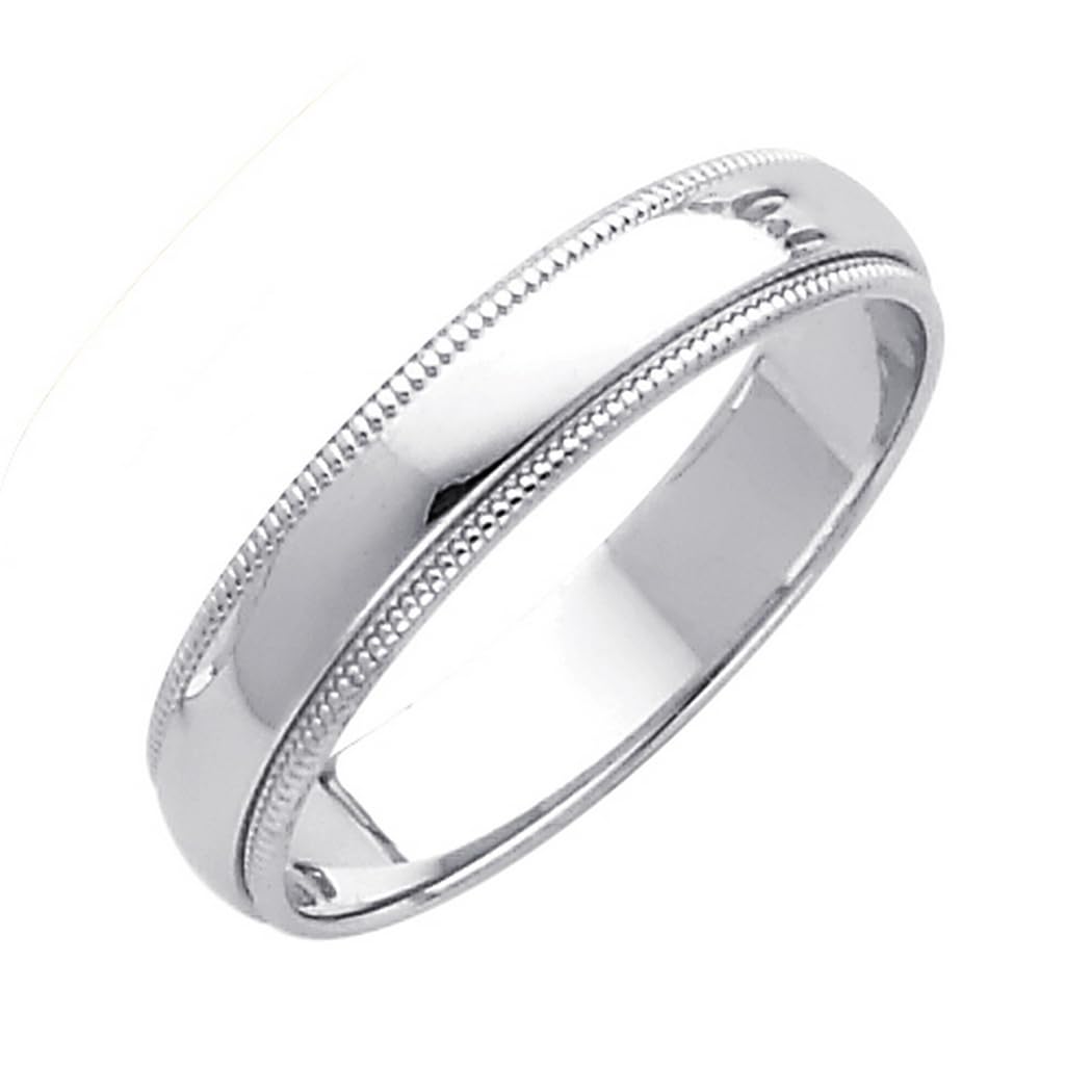 14K White Gold 4mm Milligrain Wedding Band Ring for Women & Men - Classic Elegant Matching Wedding Rings for Couples, Anniversaries & Special Occasions
