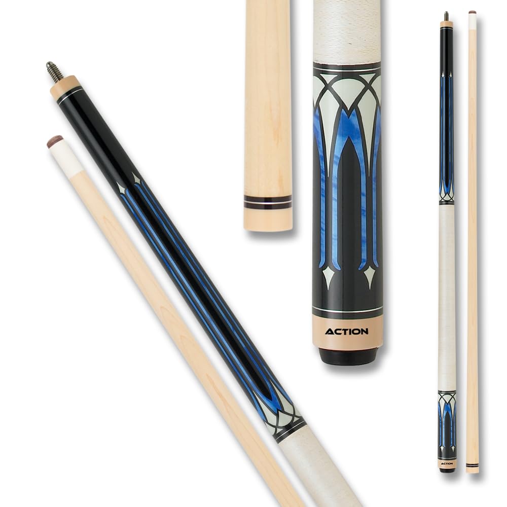 Premium Blue & White Wrapped Action Exotic Billiards Pool Cue Stick - Professional Tournament Quality for Home Game Rooms & Bars