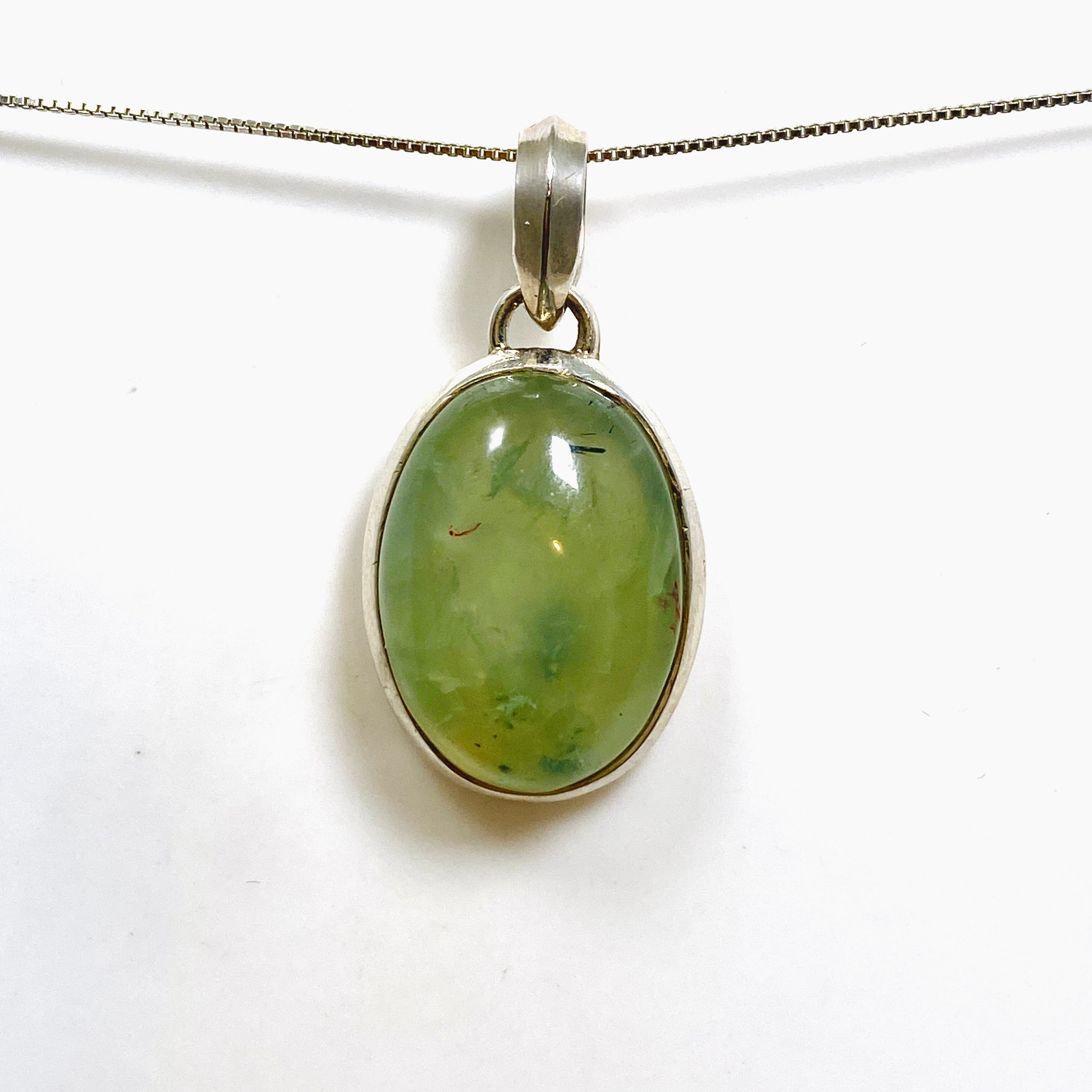Natural Prehnite Oval Cabochon Pendant Necklace - 13mm Healing Stone Jewelry for Meditation & Spiritual Energy