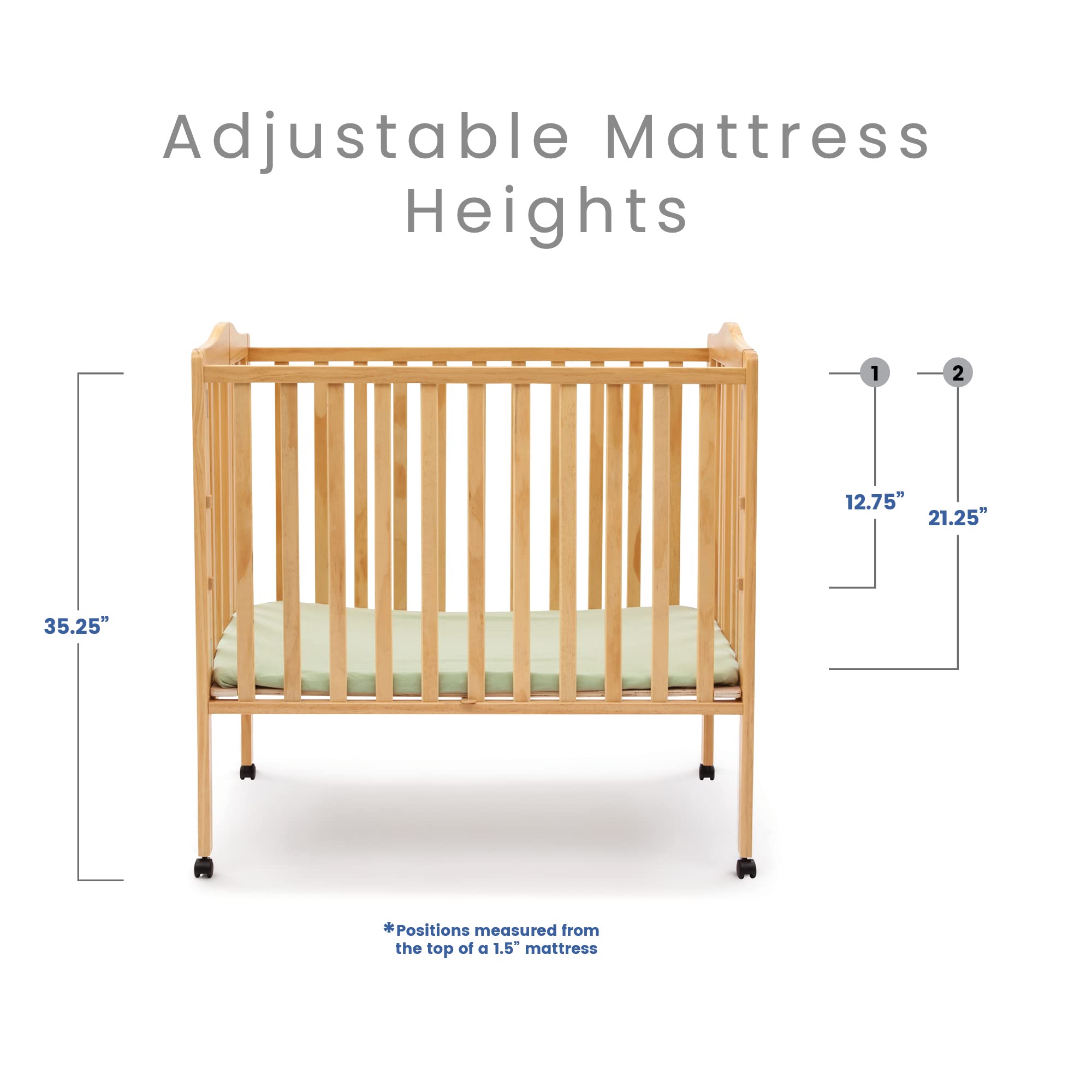 Delta Children Folding Portable Mini Baby Crib with 1.5-inch Mattress - Greenguard Gold Certified, Natural - Perfect for Travel, Nursery & Small Spaces