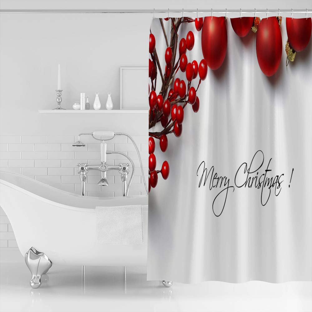 Waterproof Christmas Red Ball Shower Curtain Set with Hooks - 36x72 Inch Holiday Bathroom Decor for Bathtub & Shower - Perfect for Festive Home Decorations & Gift Giving