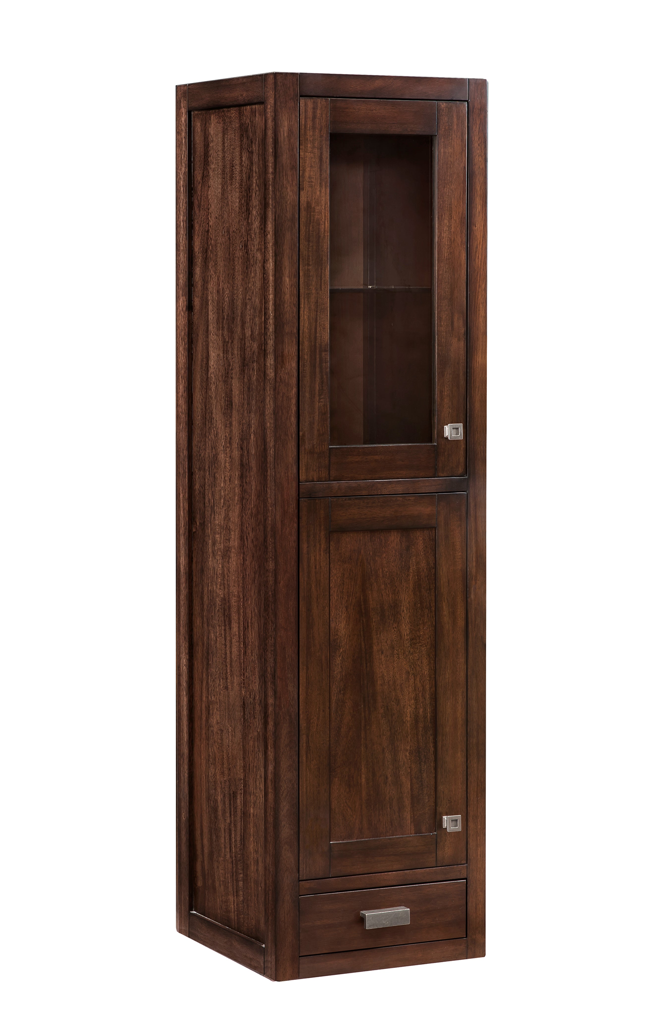 Addison 15-Inch Depth Grand Tower Hutch - Left Side Mid-Century Modern Acacia Wood Bookcase for Living Room & Office Storage