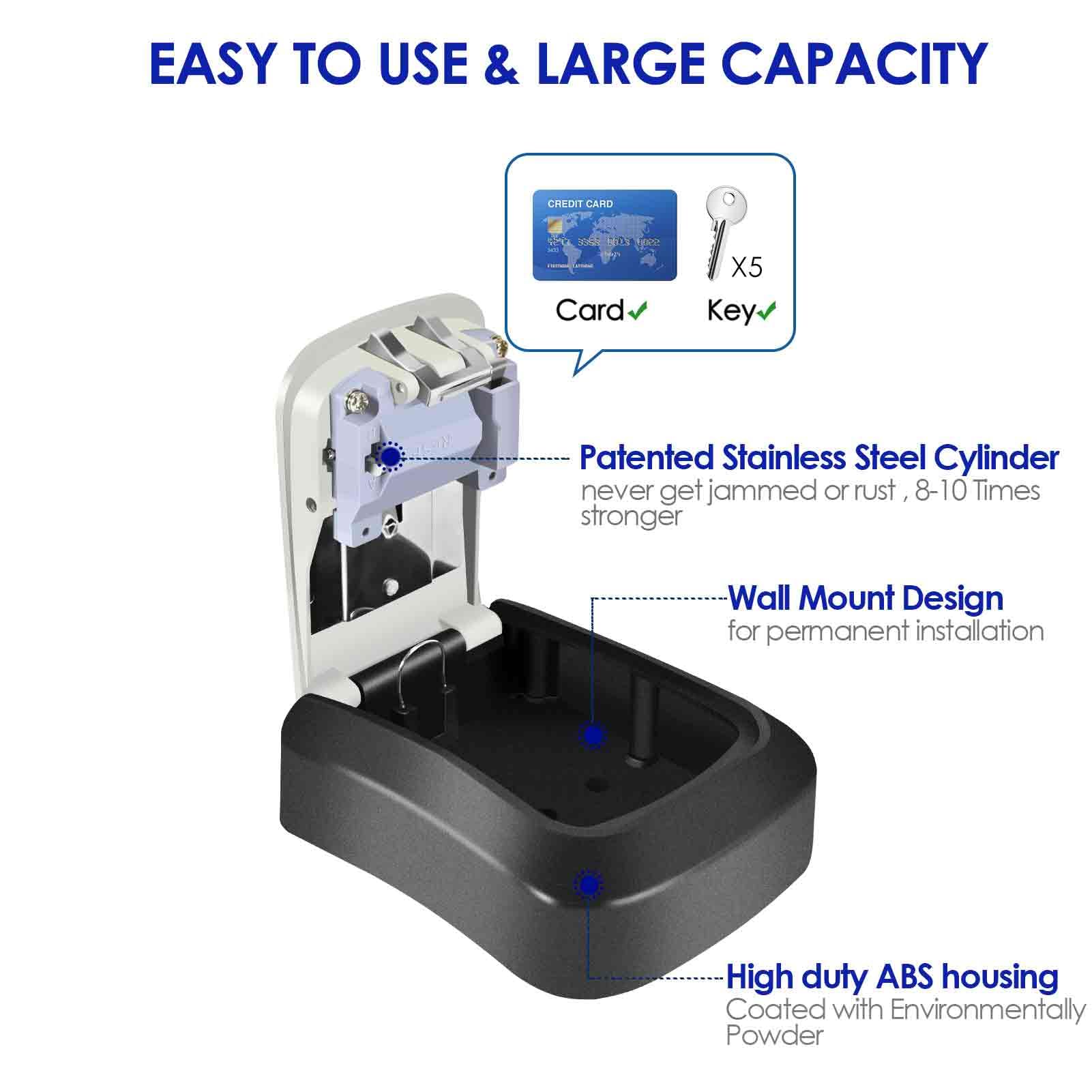 Waterproof Combination Lock Box with 4-Digit Code - Resettable Wall Mount Key Hider for House Keys, Car Keys & ID Cards | Large Capacity Security Box with Mounting Kit | Perfect for Vacation Rentals, Airbnb Hosts & Property Management