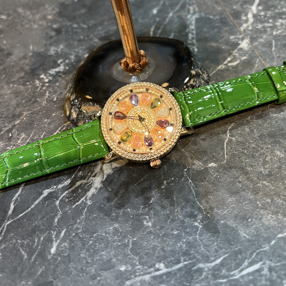 AG Collective Green Leather Strap Women's Watch L 5046 RGRB GN - Elegant Fashion Accessory for Everyday Wear & Special Occasions