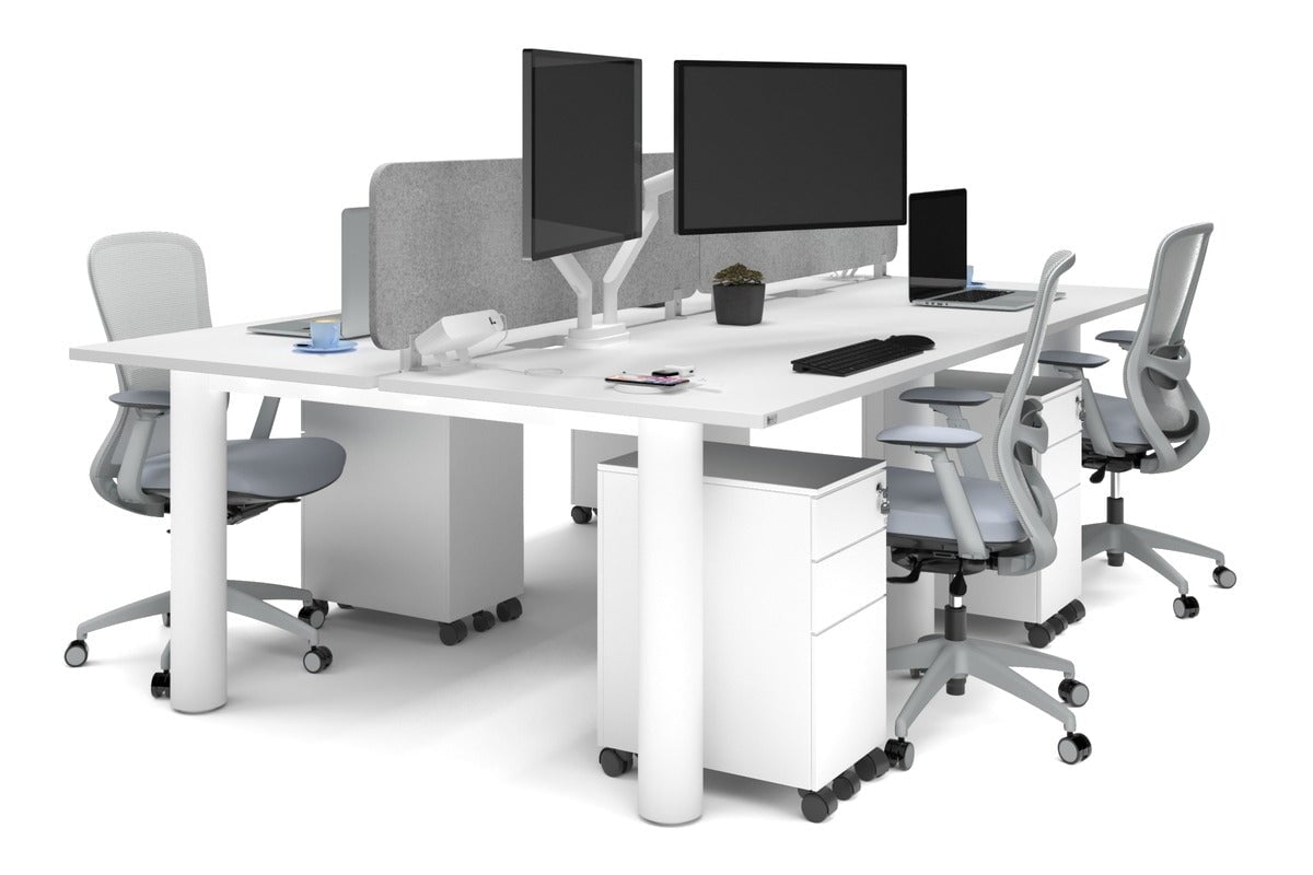 4-Person Office Workstation with Quadro Cylinder Legs - 1200L x 800W Desk with Cable Management Scallop for Modern Workspaces & Collaborative Office Environments