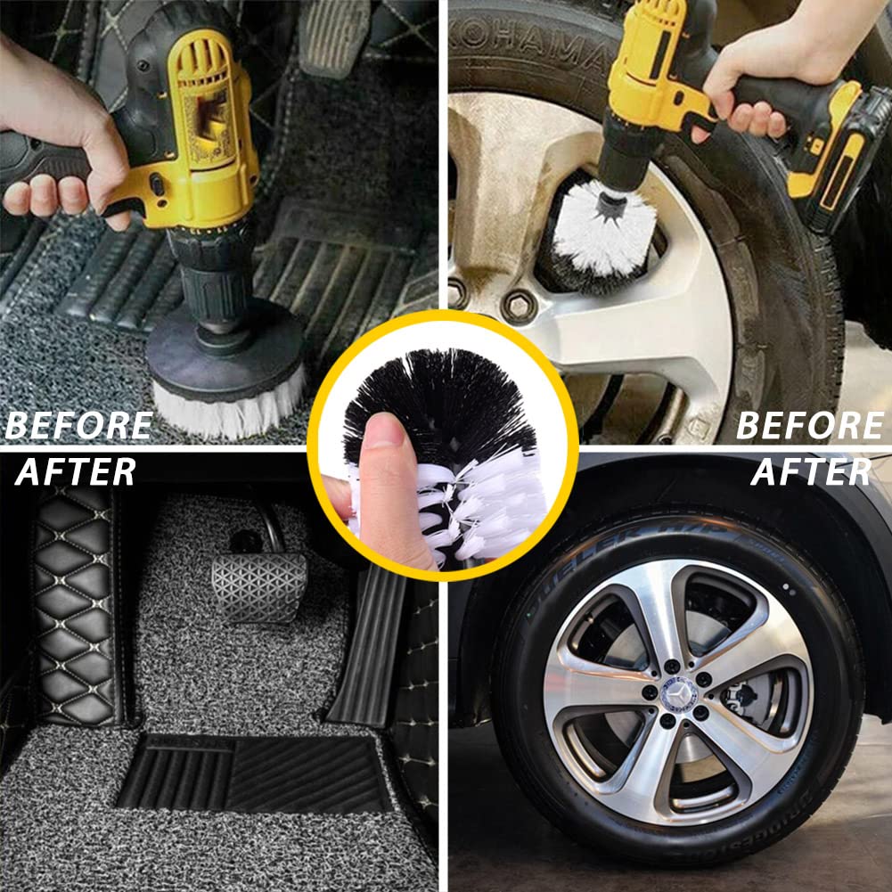3-Piece Car Detailing Drill Brush Set - Soft Bristle (0.25mm) Wheel & Interior Cleaning Attachments for Cars, Kitchen, Bathroom - Perfect for Deep Cleaning Carpets, Floor Mats, Tires & Hard Surfaces