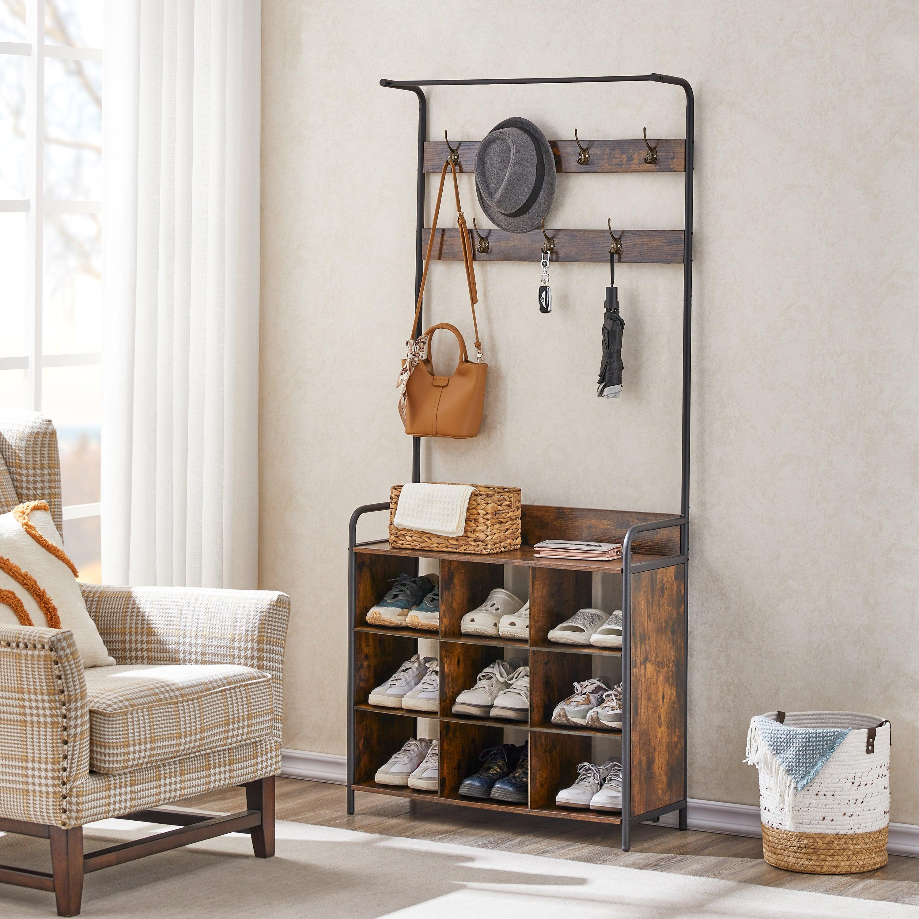 3-in-1 Entryway Coat Rack with Shoe Storage & 7 Hooks - Hall Tree Organizer for Jackets, Hats & Shoes - Perfect for Mudroom, Foyer & Small Space Organization