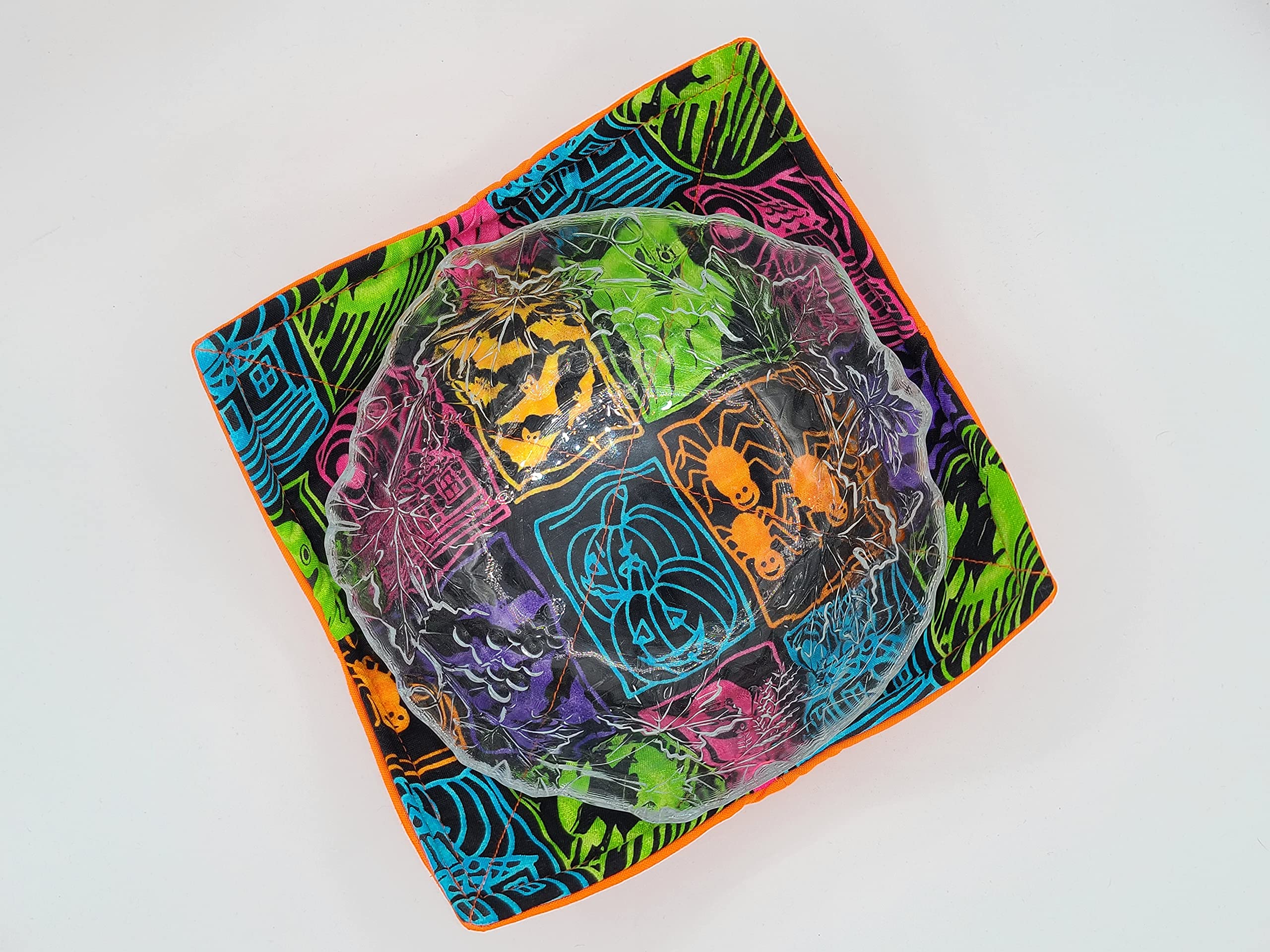 Spooky Halloween Microwave Cozy - Reversible Microwaveable Potholder with Bats, Witches, Ghosts & Pumpkins - Haunted House Design Bowl Holder - Non-Candy Trick or Treat Gift for Teachers (Handmade Under $10) - Perfect for Halloween Parties, Kitchen Decor & Cozy Fall Gatherings