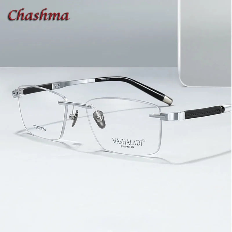 Lightweight Titanium Rimless Square Eyeglasses for Men - Stylish & Durable Frame (Model 9058) | Perfect for Office, Reading & Everyday Use