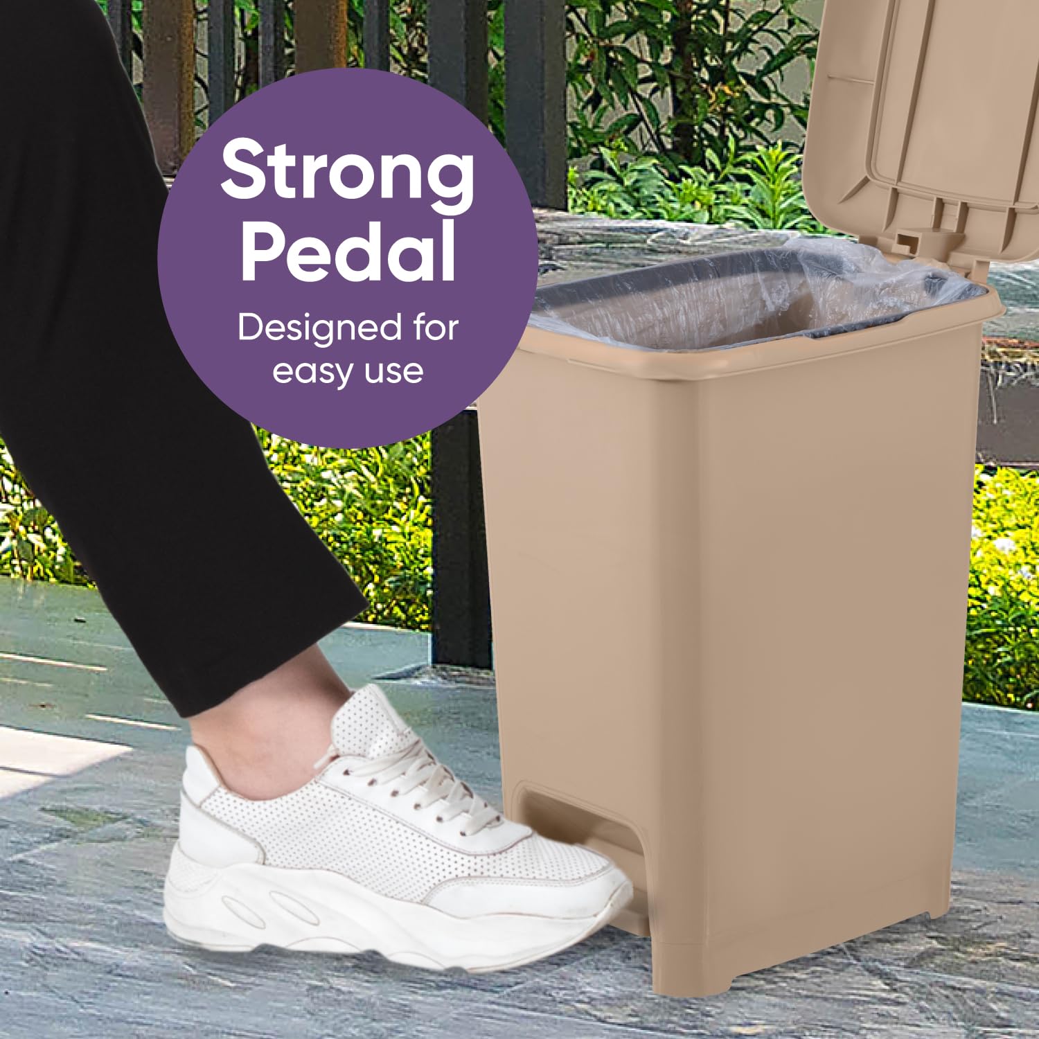 Superio 4 Gallon Slim Step-On Trash Can with Lid - Small Plastic Garbage Bin for Bathroom, Bedroom, Kitchen, Office, RV, Dorm & Patio - Hands-Free Foot Pedal Design - Perfect for Tight Spaces & Hygienic Waste Disposal - Beige