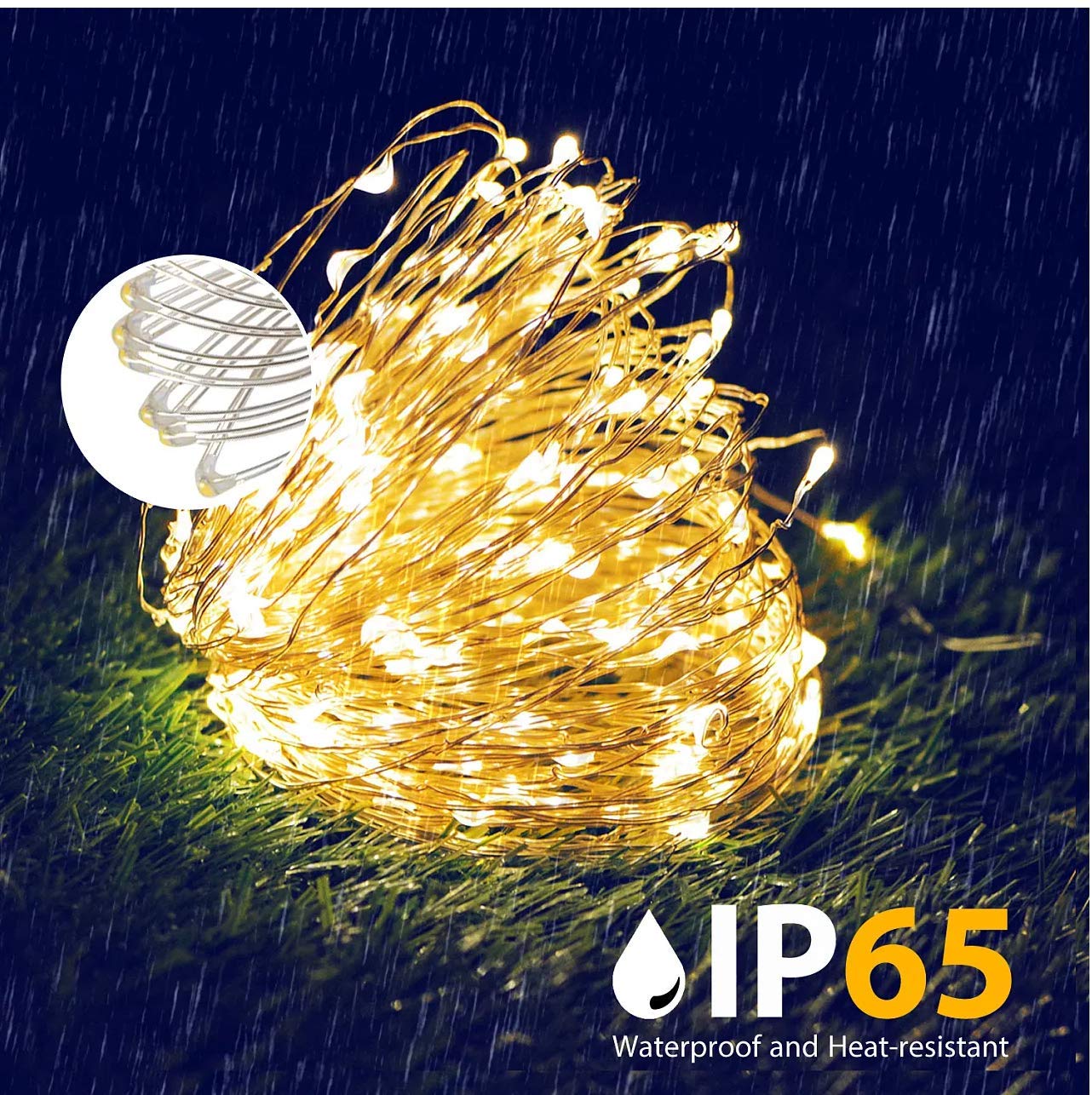 100LED 33ft Waterproof Fairy String Lights with UL Power Adapter - Warm White Plug-in Decorative Lights for Bedroom, Home, Garden, Wedding & Party Decor | Indoor & Outdoor Use