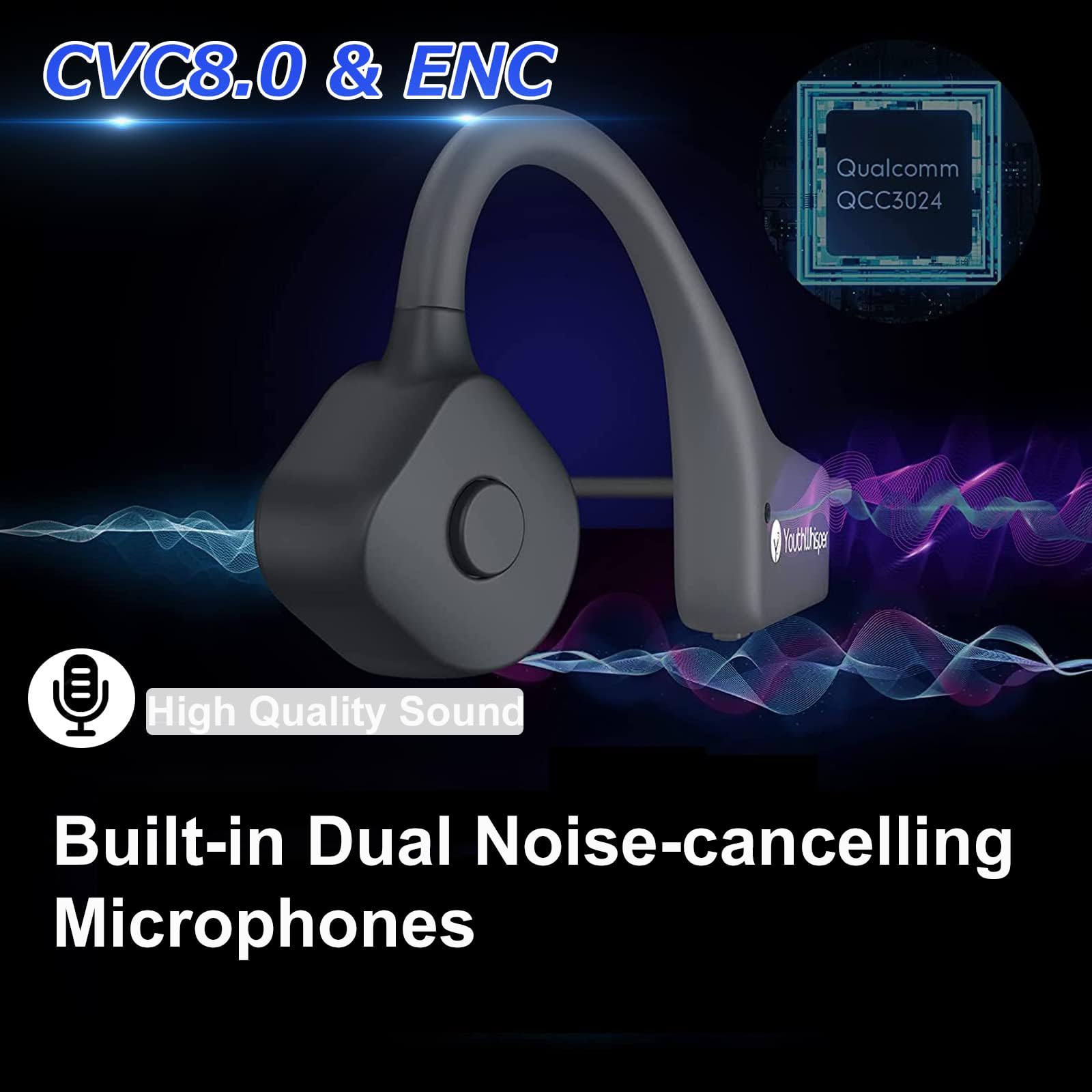 Wireless Bone Conduction Headphones Bluetooth 5.2 - Open Ear Headphones with Noise Canceling Microphones, QCC3024 Chip, IP67 Waterproof, Multi-Point Pairing & Fast Charging - Perfect for Running, Cycling & Outdoor Sports