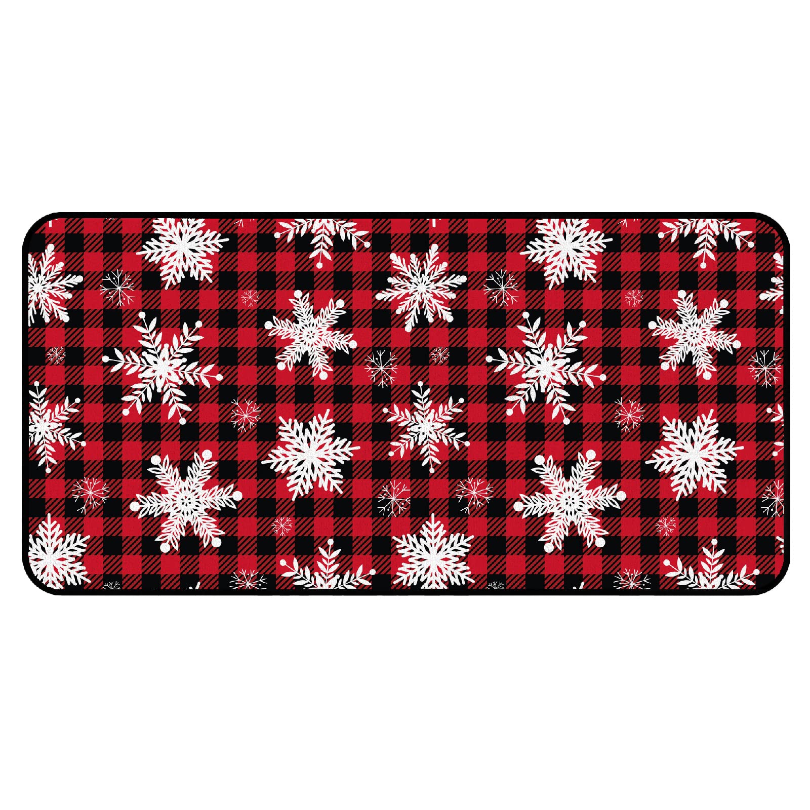 Non-Slip Christmas Kitchen Rug - Snowflake Buffalo Plaid Cushioned Floor Mat, 20x40 Inch, Perfect for Sink Area, Holiday Kitchen Decor, and Comfortable Standing