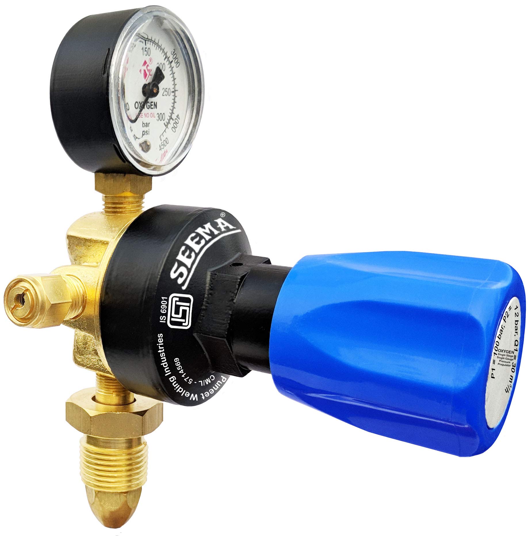 SEEMA® Single Stage Oxygen Gas Pressure Regulator with Gauge - ISI Certified for Welding, Medical & Industrial Use