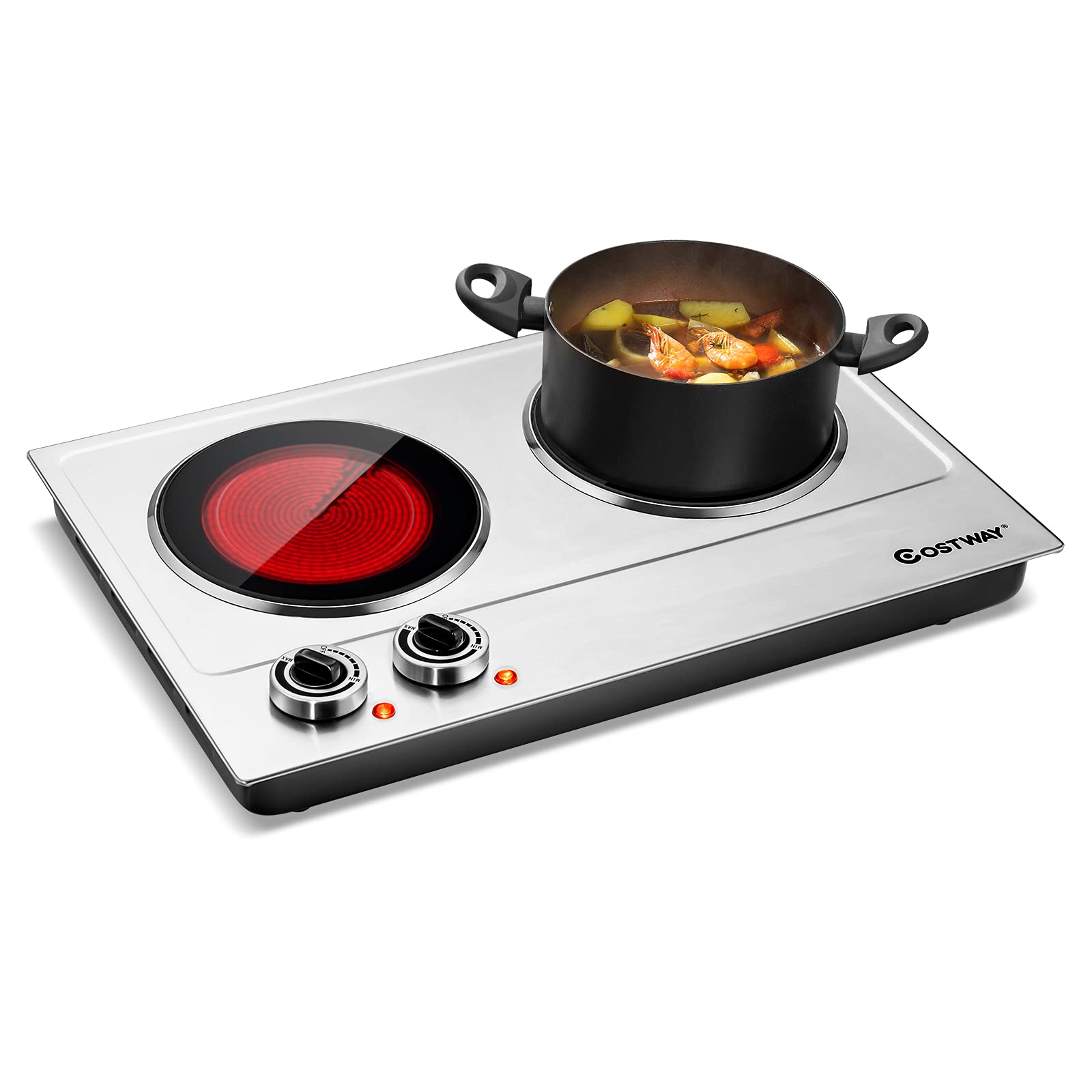 Arlime 1800W Electric Double Burner Hot Plate with Temperature Control & Auto Shut Off - Portable Stainless Steel Cooking Burner with Non-Slip Feet for Kitchen, Dorm, RV & Outdoor Use - Easy to Clean Countertop Stove
