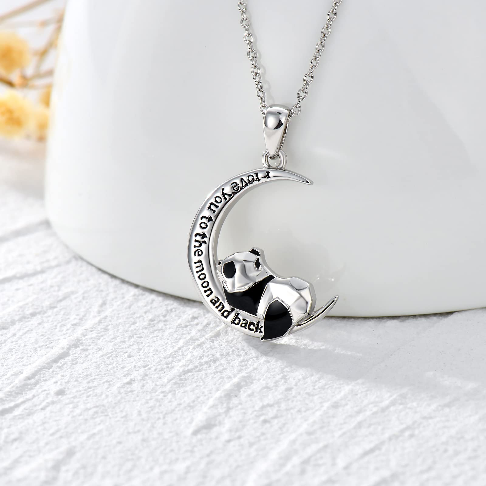 POPKIMI Sterling Silver Crystal Origami Panda Necklace for Women - Elegant I Love You to The Moon and Back Jewelry Gift for Wife, Mom, Girlfriend | Christmas, Birthday, Anniversary Present | Perfect for Date Nights, Mother's Day & Special Occasions