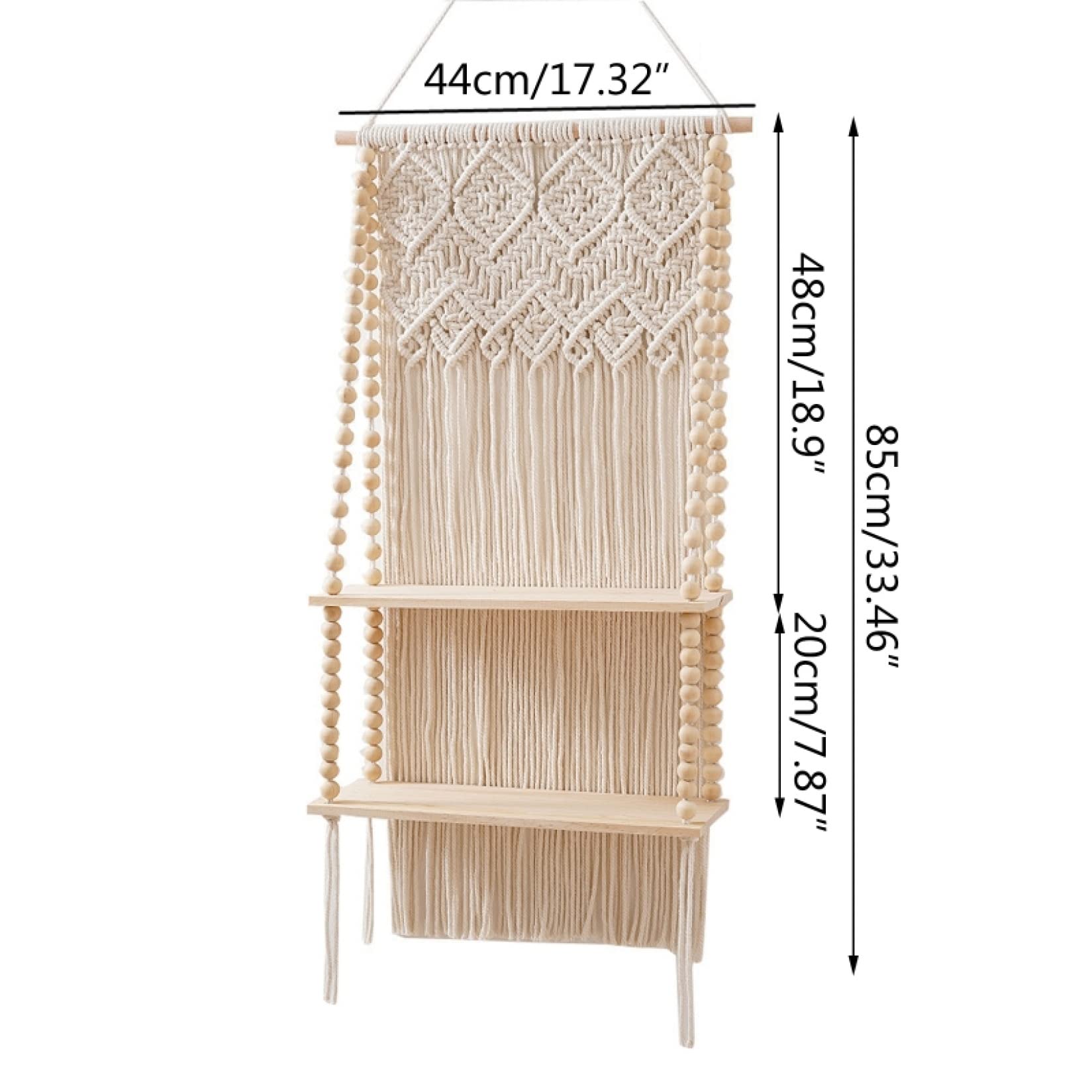 FONSMAY Macrame Wall Hanging Tapestry - Handmade Cotton Rope Woven Shelf with Wood Beads & Tassels - Boho Home Decor for Living Room, Bedroom, Nursery - DIY Plant Hanger & Floating Shelf Decor