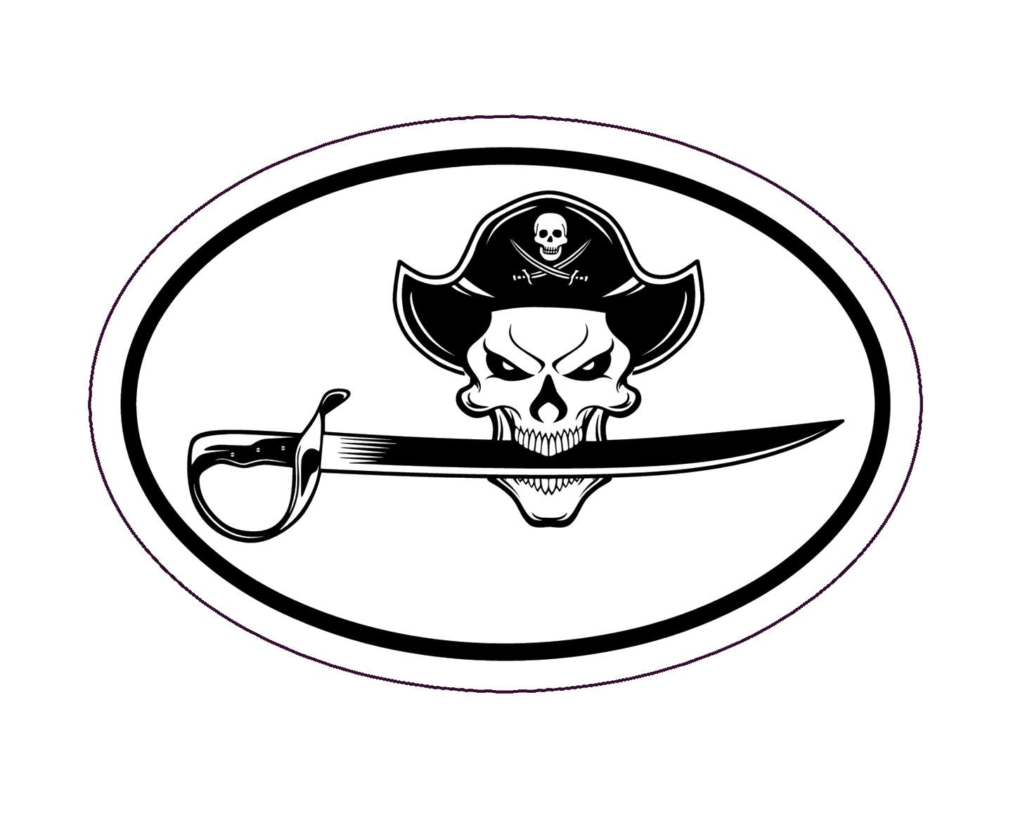 Oval Pirate Captain Skull Sword Decal - Jolly Roger Bumper Sticker for Cars & Windows - Vintage Pirate Flag Decoration for Home, Boat, or Vacation - Waterproof Vinyl Sticker for Outdoor Use
