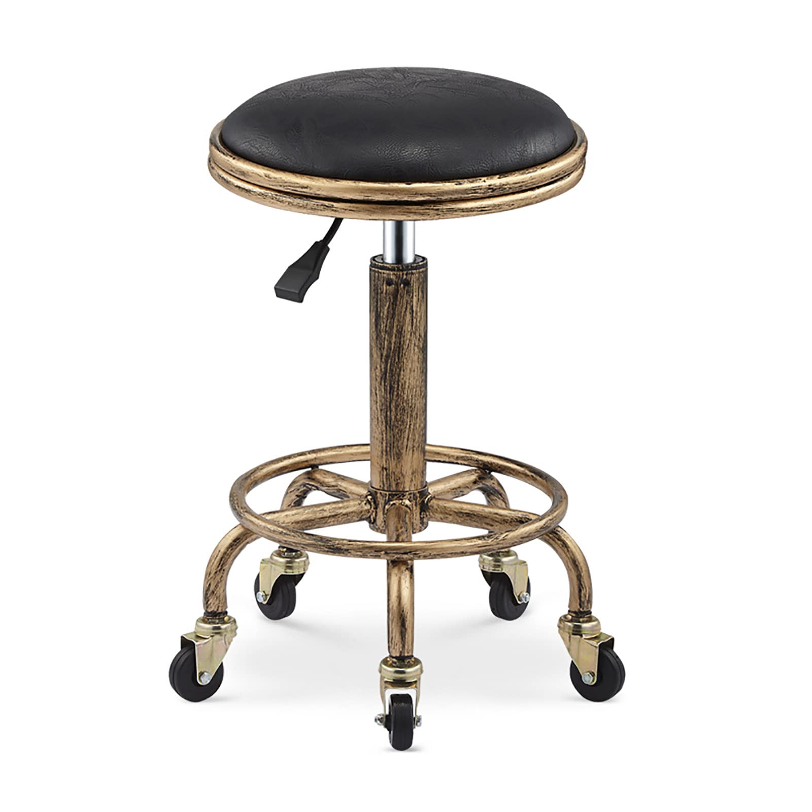 **Adjustable Rolling Stool with Cushion - 20-27 Inch Height, Swivel Seat, Wheels & Foot Rest - for Garage, Kitchen, Office, Medical Use - Black (12.6 x 26.6 Inches) - Perfect for Mechanics, Chefs, and Professionals**
