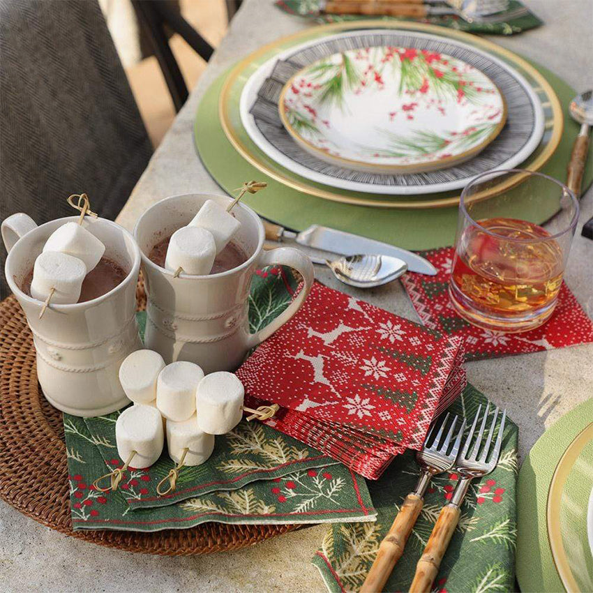 Caspari Sprigs & Berries Evergreen Napkins - Premium Holiday Dinner Napkins for Christmas, Thanksgiving & Winter Table Decor - 20 Count Disposable Paper Napkins for Parties & Festive Gatherings