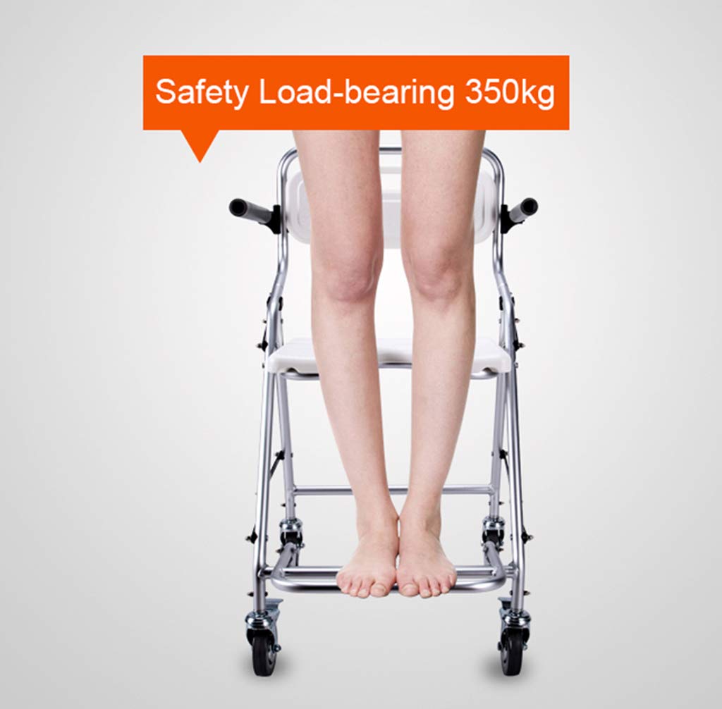 Portable Aluminum Commode Chair with Wheels - Adjustable Height Shower Toilet Chair for Elderly & Disabled Adults, Non-Slip Safety Frame Rails - Ideal for Bathroom, Bedside & Mobility Assistance