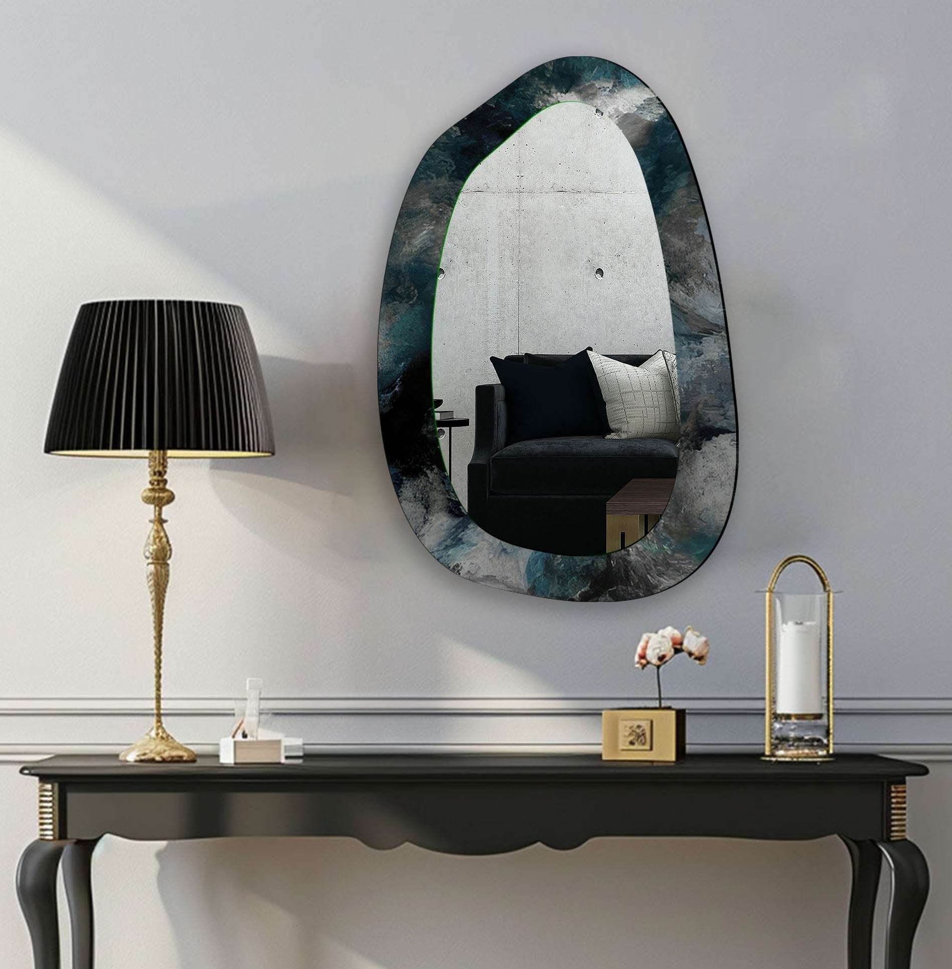 Abstract Green Large Wall Mirror for Bedroom Decor - Perfect for Modern Home, Living Room, or Entryway