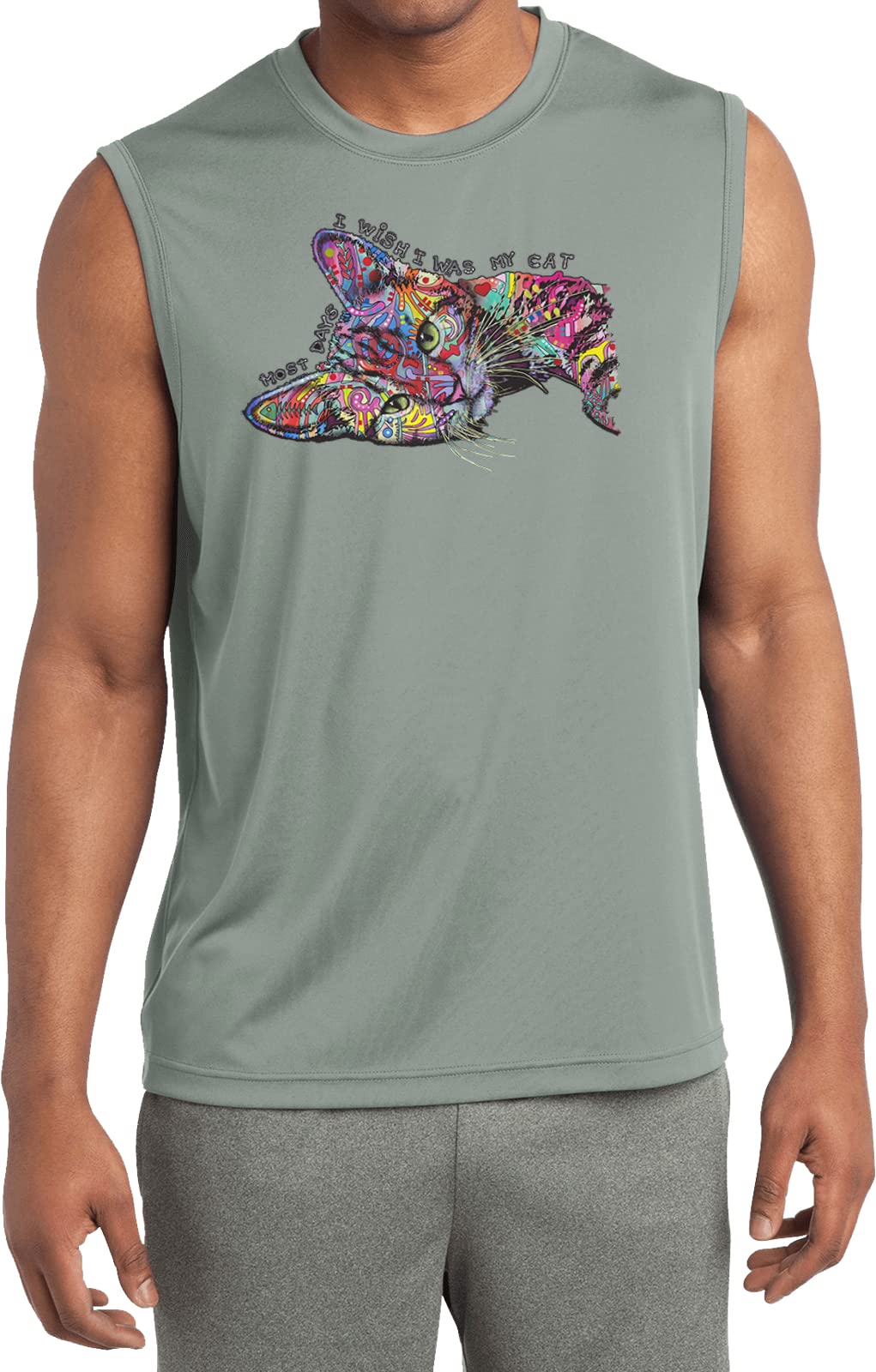 Moisture-Wicking Sleeveless Shirt with 'I Wish I Was My Sleepy Cat' Design - Perfect for Gym, Running & Summer Outdoor Activities