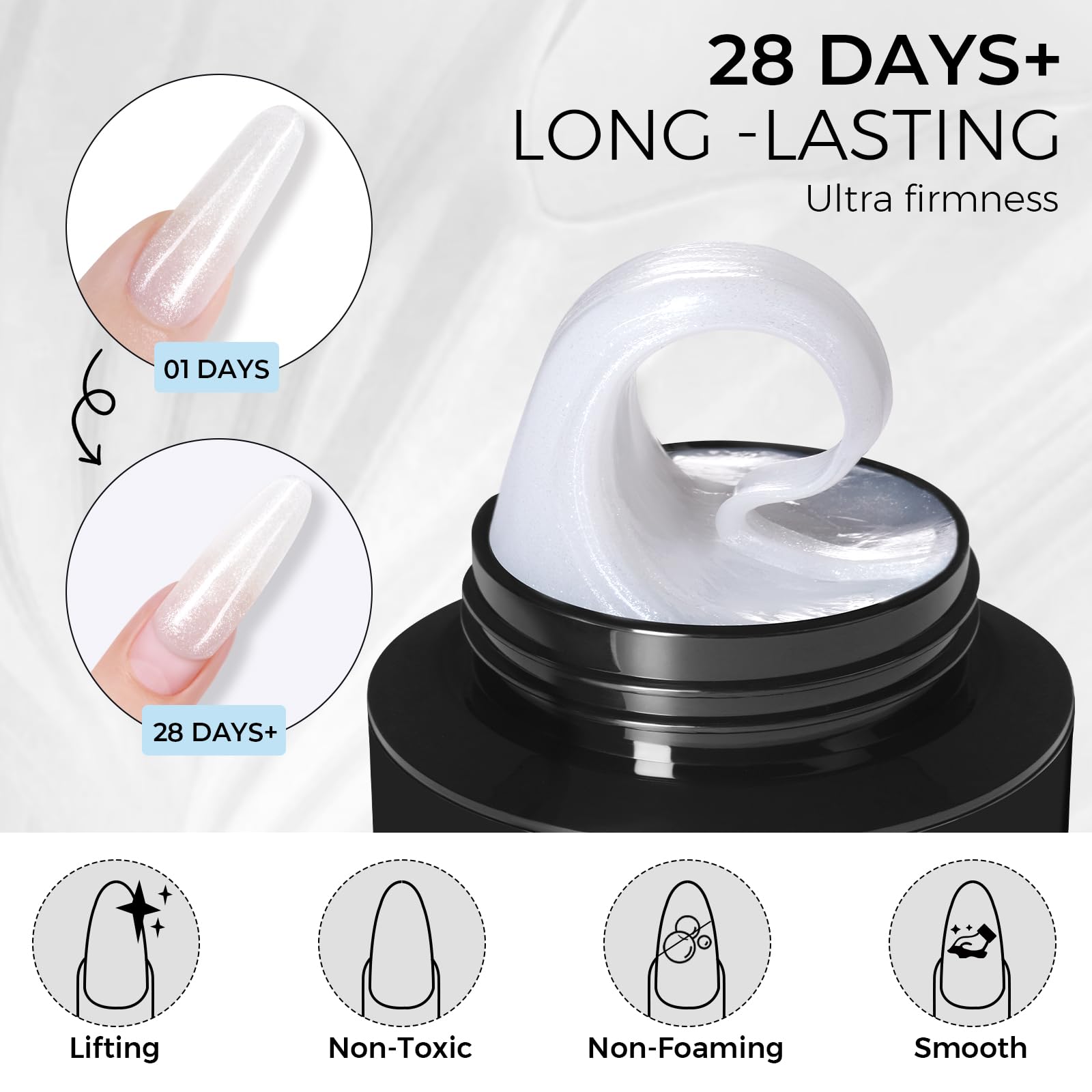 TOMICCA 3D Nail Art Gel - White Sparkle Sculpting Hard Gel for Nail Extensions & Manicures (1.76 oz) | DIY at Home Glitter Gel | Perfect for Salon-Quality Nails & Special Occasions