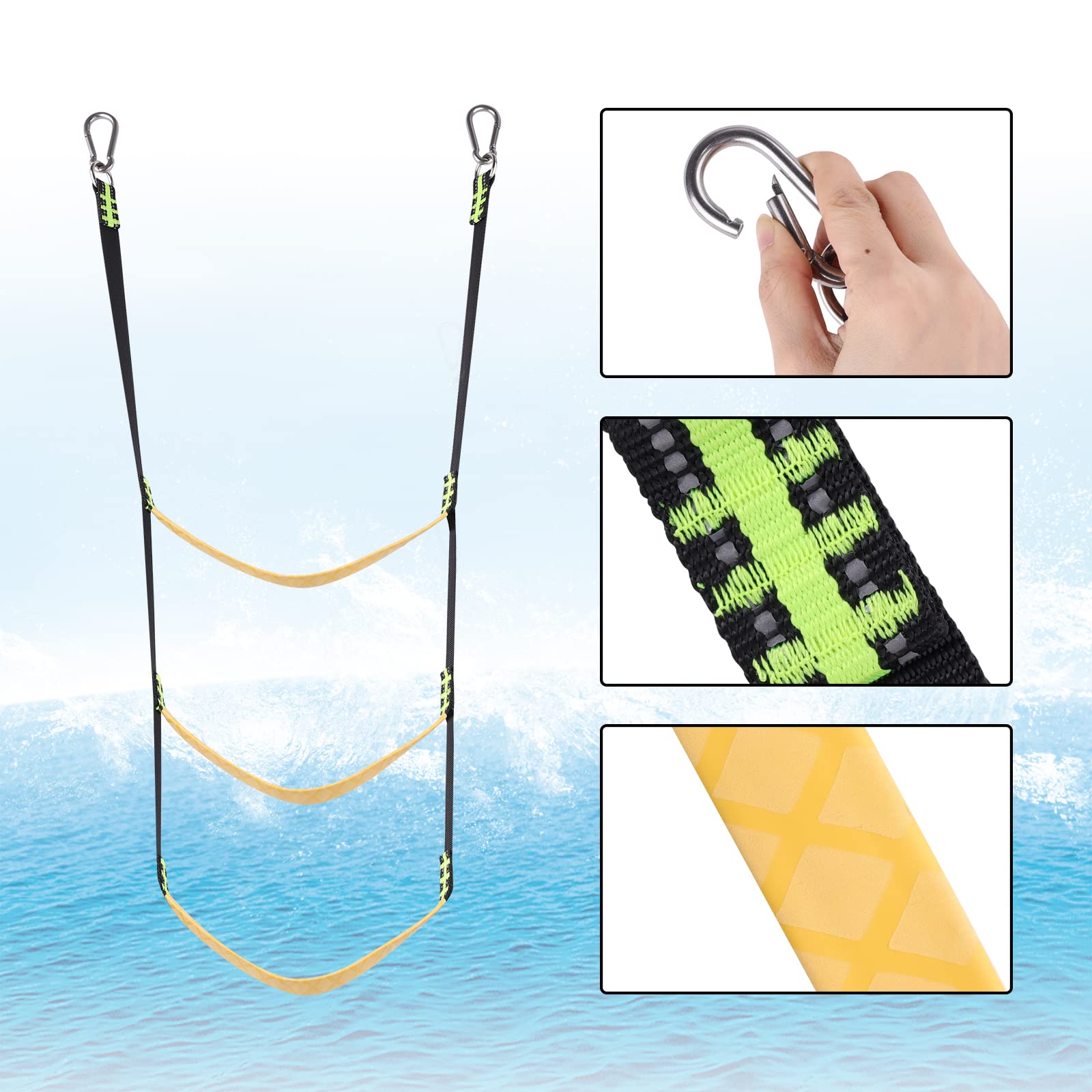 3-Step Marine Rope Ladder - Portable & Removable Boat Ladder for Hunting, Fishing, Kayaking | Perfect for Inflatable Boats, Motorboats & Canoes | Durable Climbing Aid for Water Sports & Emergency Boarding