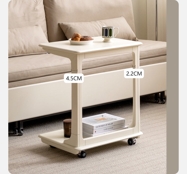 Birch Solid Wood Mobile Side Table - Lightweight Rolling End Table for Living Room, Bedroom, or Office - Perfect for Small Spaces and Easy Mobility