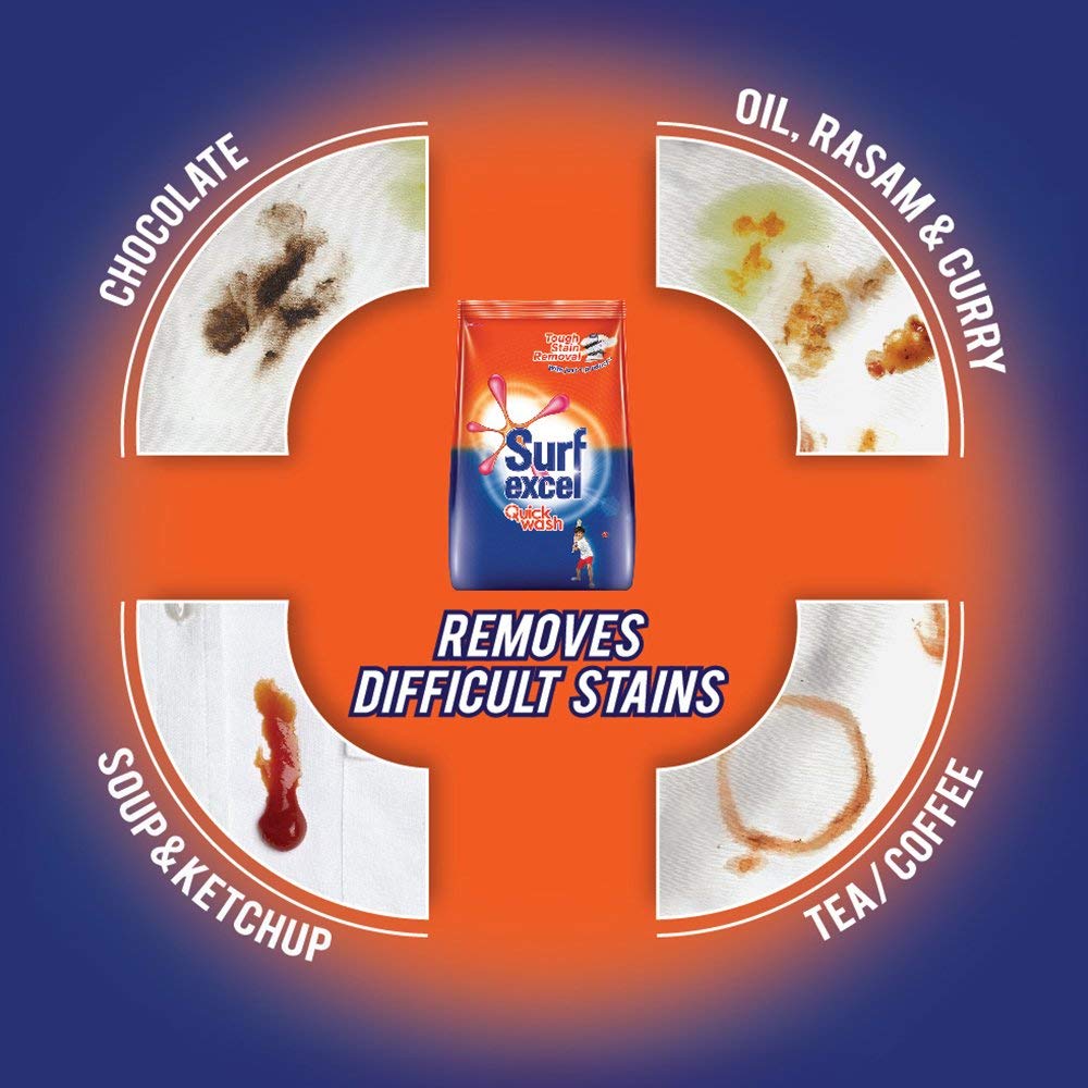 Surf Excel Quick Wash Detergent Powder 500g - Powerful Stain Removal for Clothes - Perfect for Laundry, Travel & Emergency Use