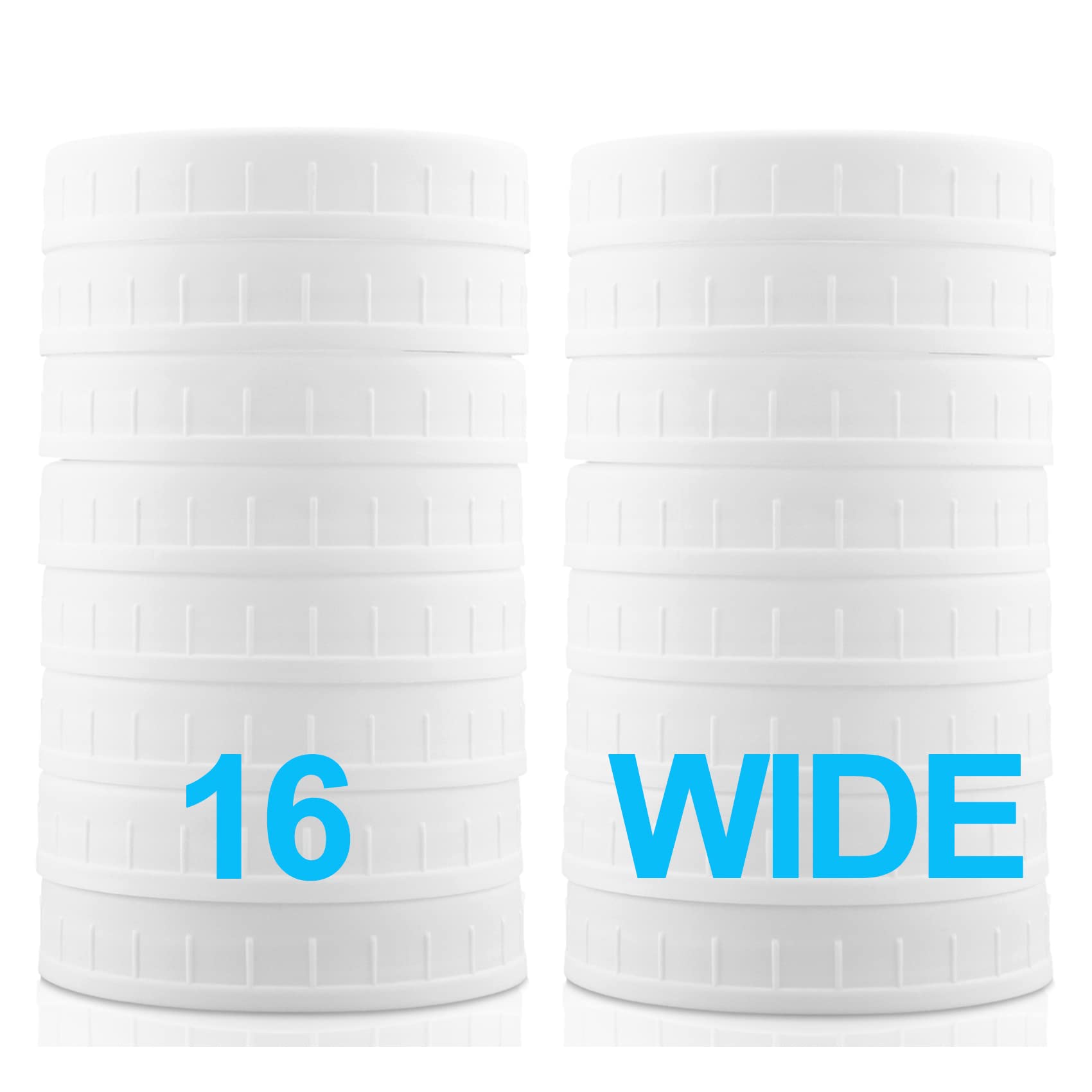 16 Pack Wide Mouth Mason Jar Lids - White Plastic Storage Caps for Ball, Kerr & More - Leak Proof & Scratch Resistant - Perfect for Canning, Food Storage & DIY Crafts