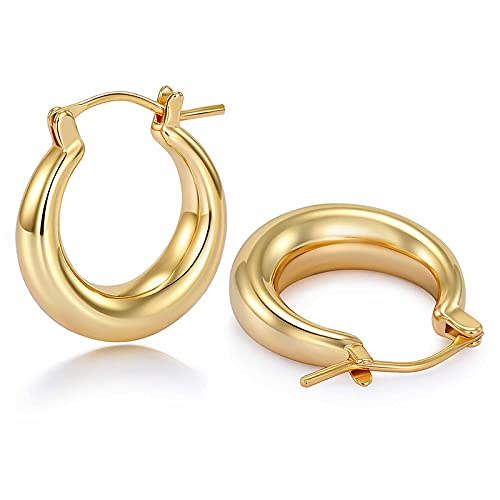 14k Gold Plated Chunky Hoop Earrings for Women - 20mm Thick Stainless Steel & 925 Sterling Silver Cute Hoops | Perfect for Parties, Weddings & Everyday Wear