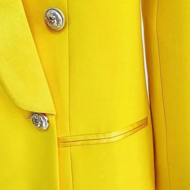 Elegant Yellow Tuxedo Blazer Dress for Women | Formal Evening Gown & Prom Outfit | Perfect for Weddings, Cocktail Parties & Special Occasions