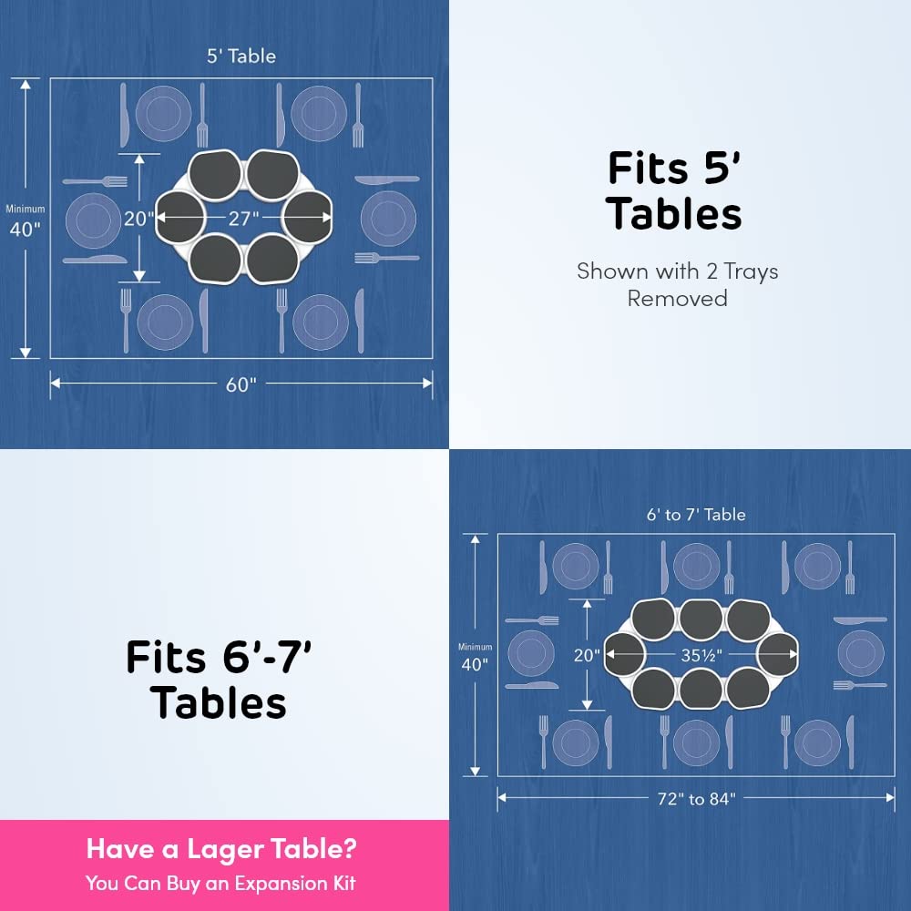 Original Dark Gray Expandable Lazy Susan Turntable - First Patented Rotating Tray for Rectangular & Oblong Tables - Kitchen & Dining Organizer - Perfect for Parties, Gatherings & Holiday Meals - Great Gift Idea for Home Chefs & Hosts