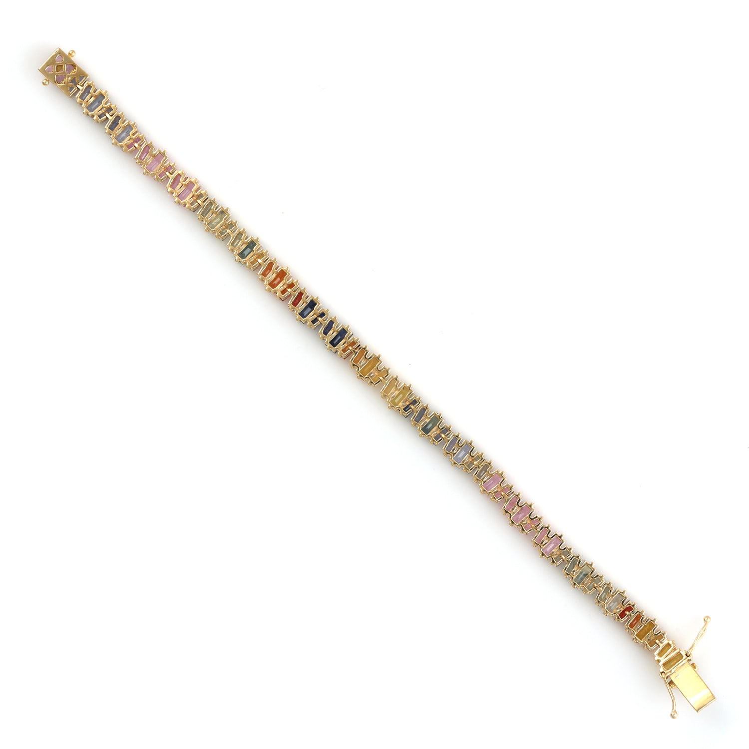 18k Yellow Gold Multicolor Sapphire Baguette Flexible Bracelet for Women - Perfect for Weddings, Anniversaries & Special Occasions