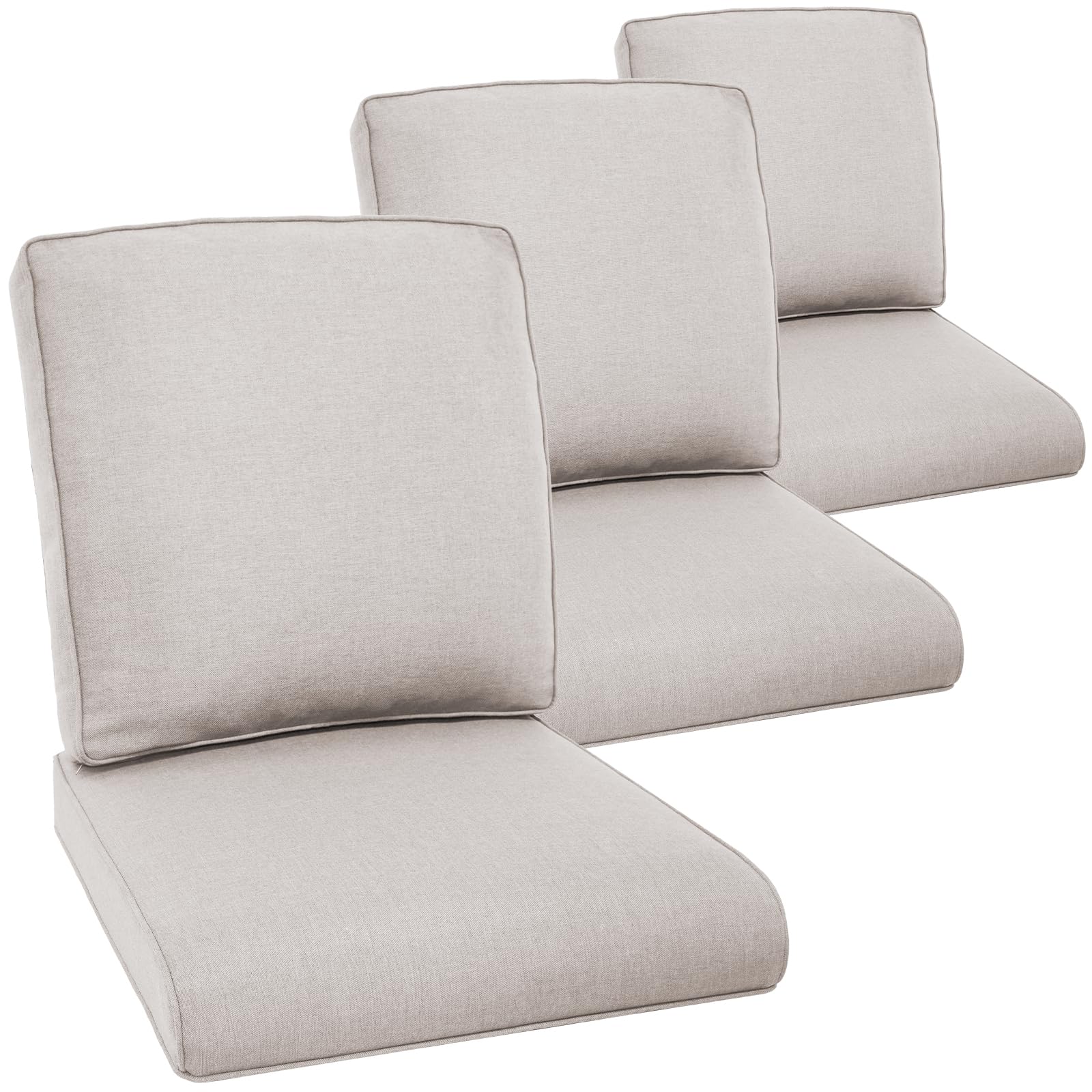 3-Piece Outdoor Chair Cushions Set - Waterproof Durable Thick Replacement Cushions 22x24 with Zipper Cover for Patio, Glider Rocking Chairs, Loveseat & Outdoor Furniture - Beige/Classic - Perfect for Backyard, Garden & Poolside Relaxation