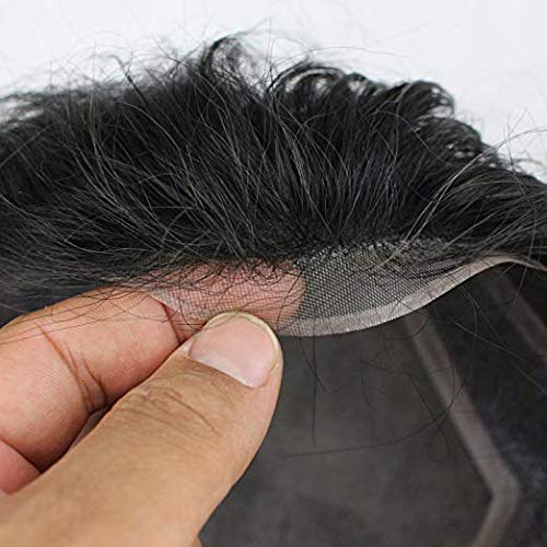 BOXO Human Hair Front Lace Hair Patch System For Men - 80g Black Brown (8x6 Inch) with Free Tape & 4 Clips | Natural Looking Hair Replacement for Thinning Hair & Baldness | Perfect for Daily Wear, Work & Social Events