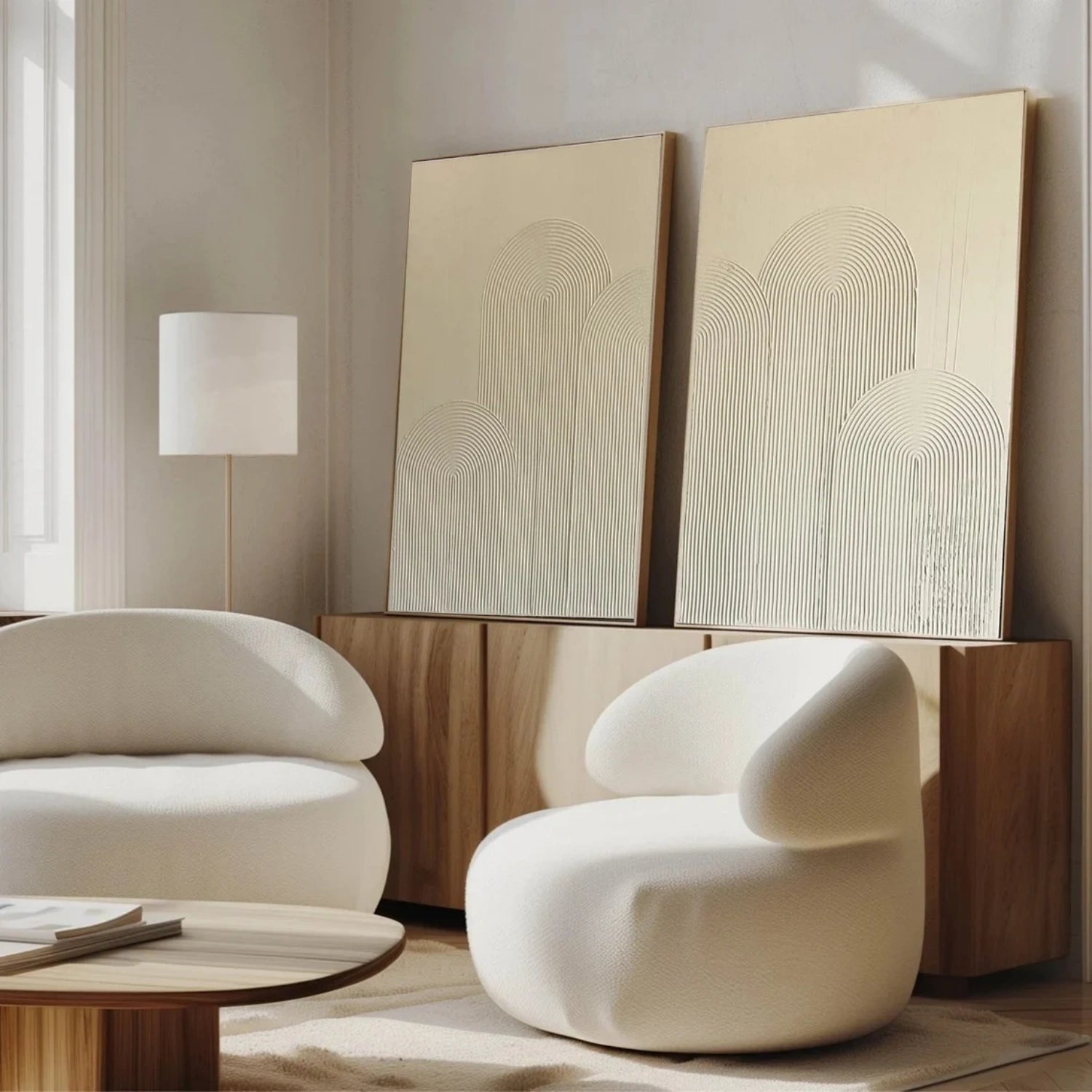 Abstract Beige & Brown Wall Art Set of 2 - Modern Canvas Paintings for Living Room, Bedroom & Office Decor #BB133