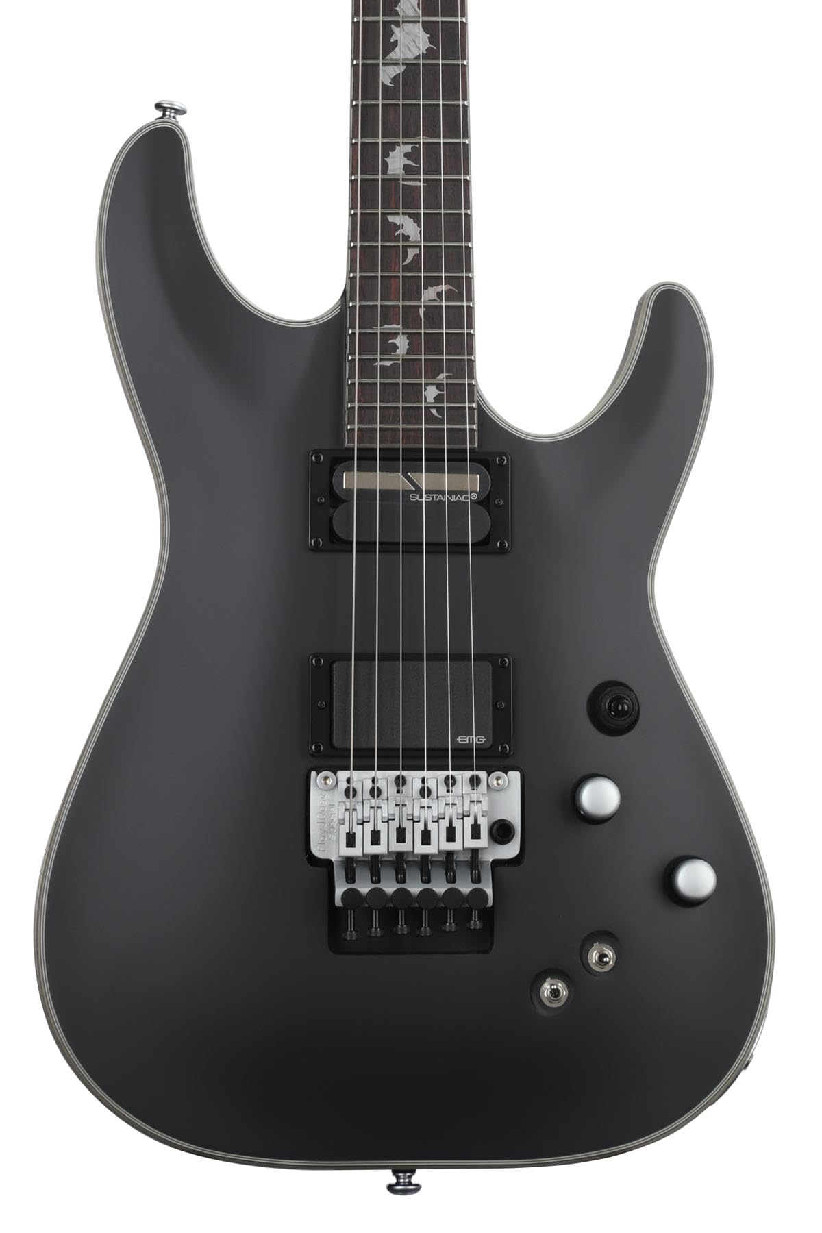 Schecter Damien Platinum 6 Electric Guitar with Floyd Rose Tremolo & Sustainiac Pickup - Satin Black Finish | Perfect for Metal, Rock & Stage Performances