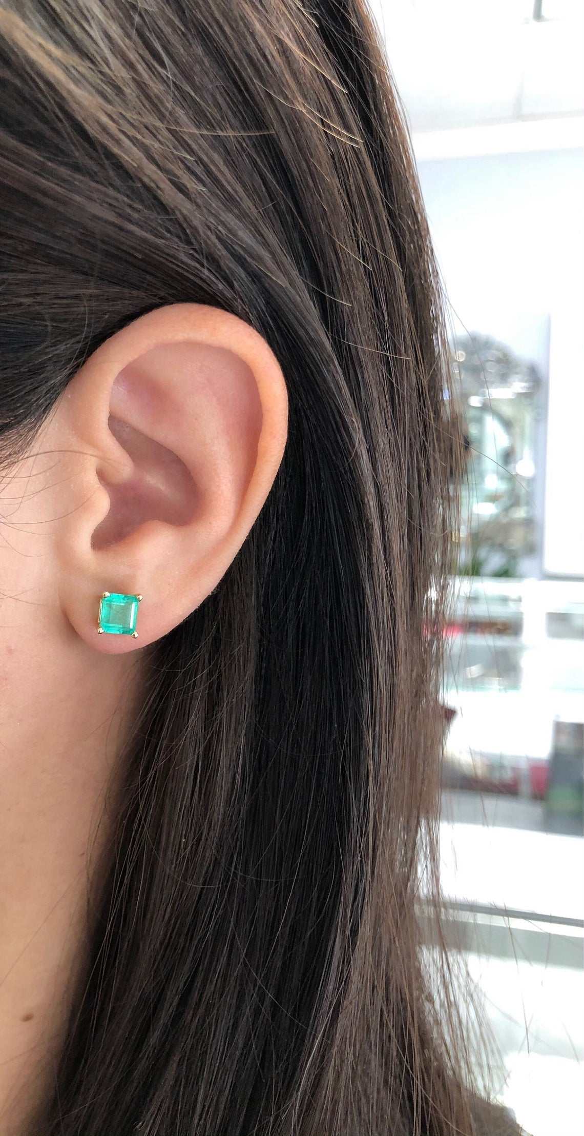 2.0tcw Asscher Cut Certified Medium Green Emerald Stud Earrings in 14K Gold - Perfect for Weddings, Anniversaries & Special Occasions
